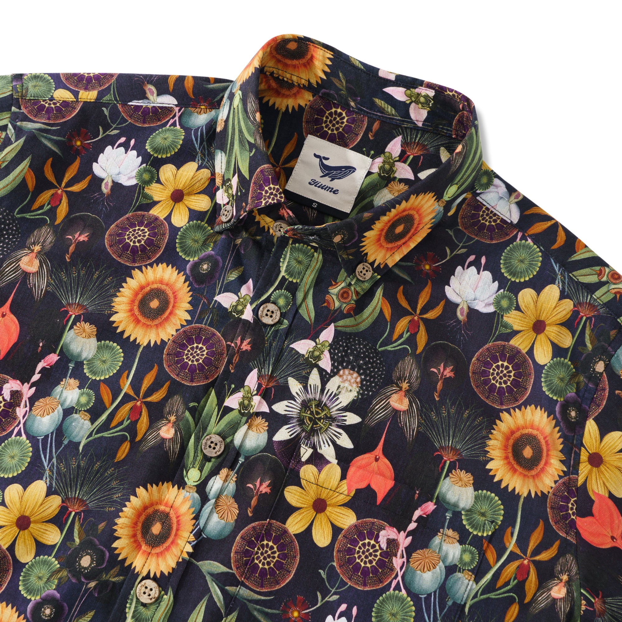 Chemise hawaïenne à manches longues pour hommes, sérénité tournesol, 100 % coton, chemise Aloha à boutons.