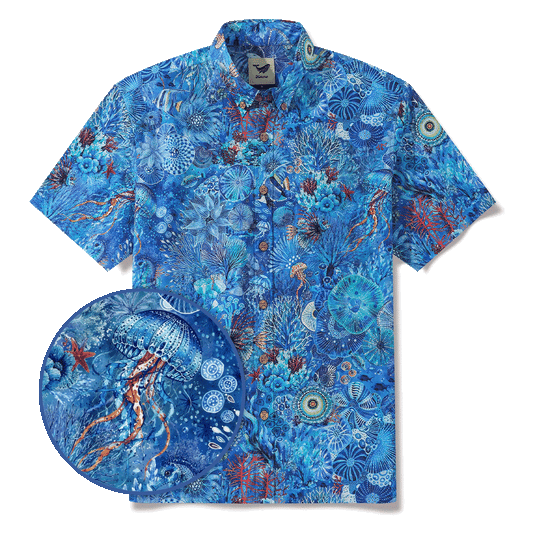 Men's Hawaiian Shirt with Blue Undersea Reverie Design
