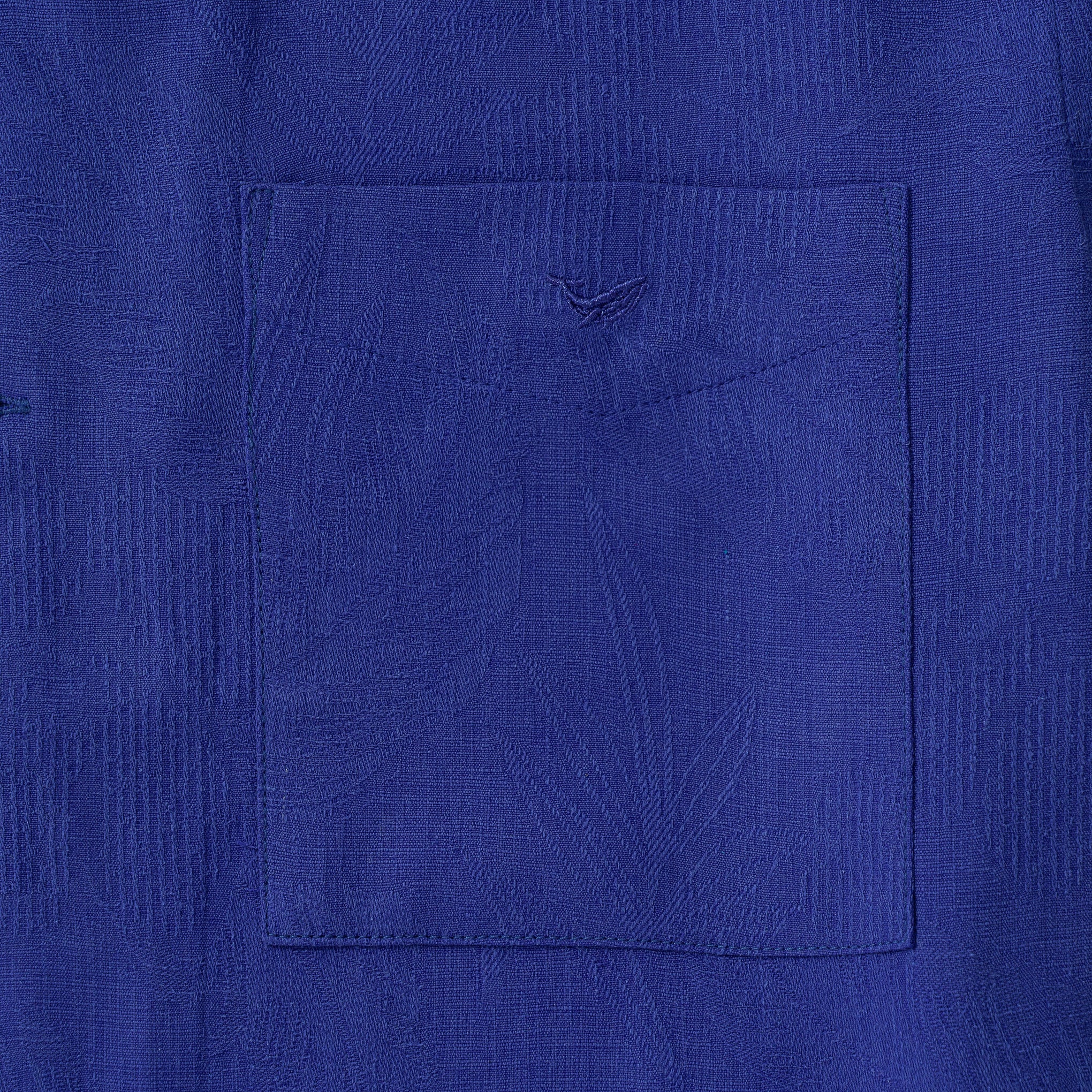 Chemise hawaïenne pour hommes en soie jacquard à col camp - Bleu saphir