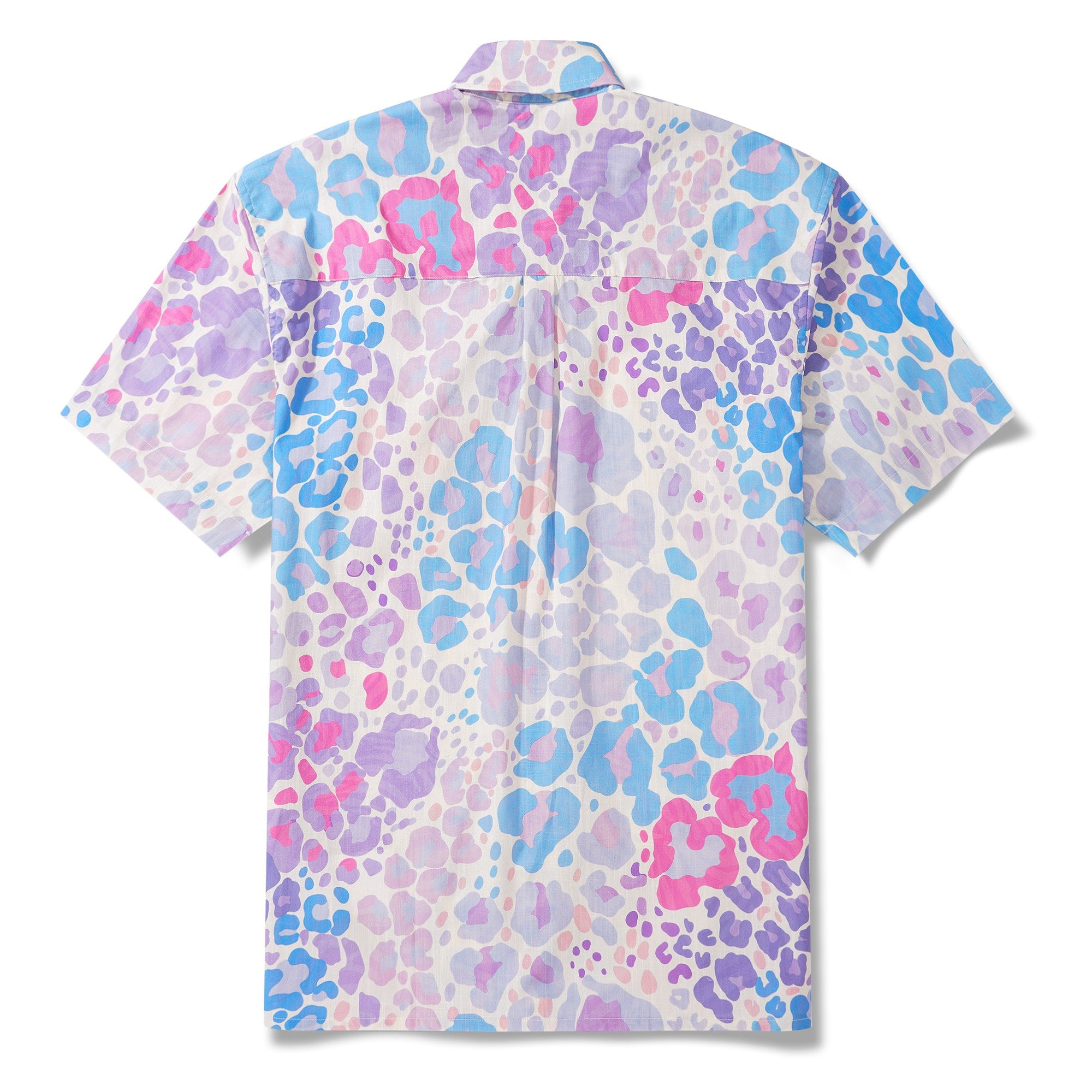 メンズハワイアンシャツ半袖ボタンダウン100％コットンベージュアロハトロピカルヒョウファンタジーカモプリント