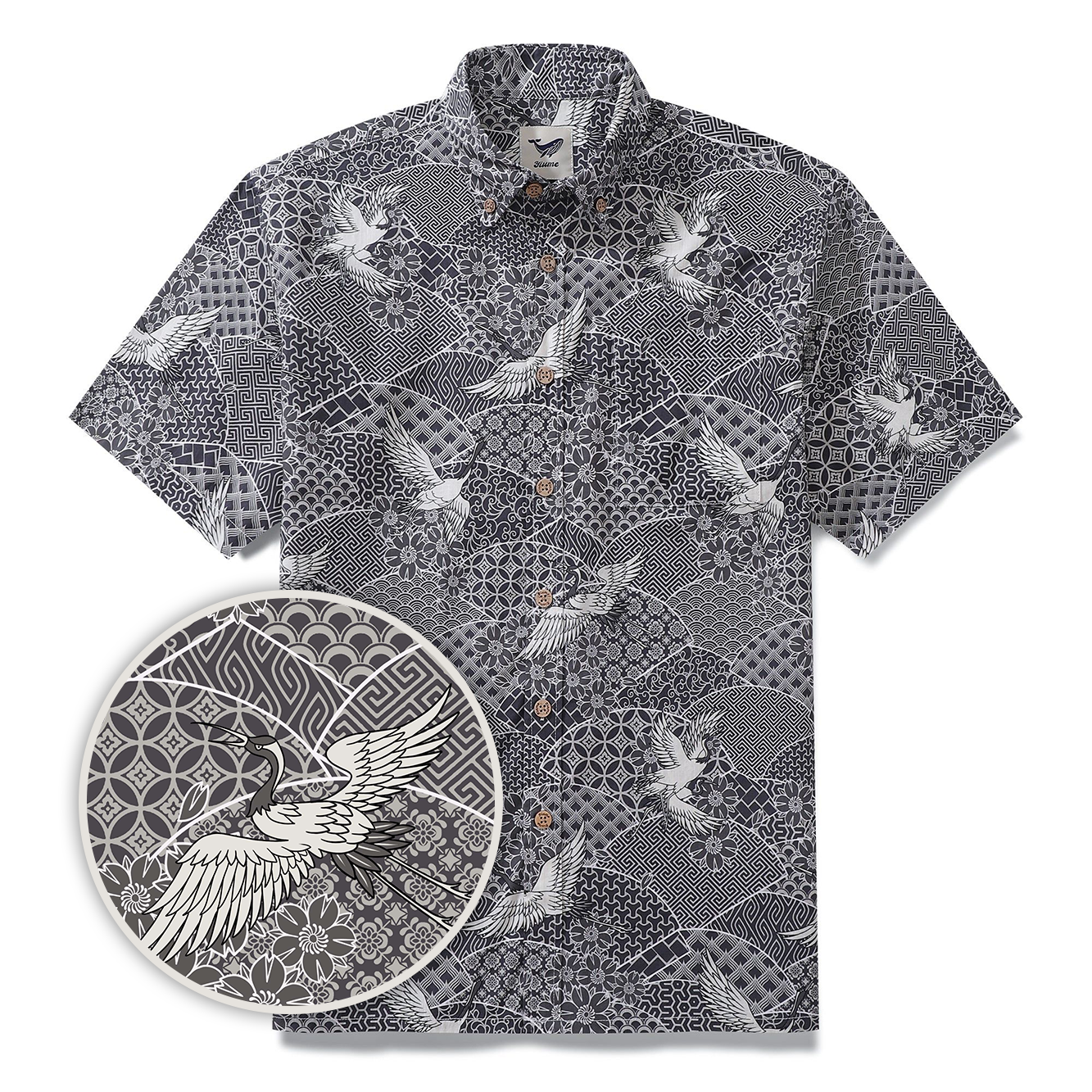 Chemise Grise Grue Pour Hommes Chemise Hawaïenne en Coton Chemise Aloha Amusante Chemise à Boutons Courte à Manches