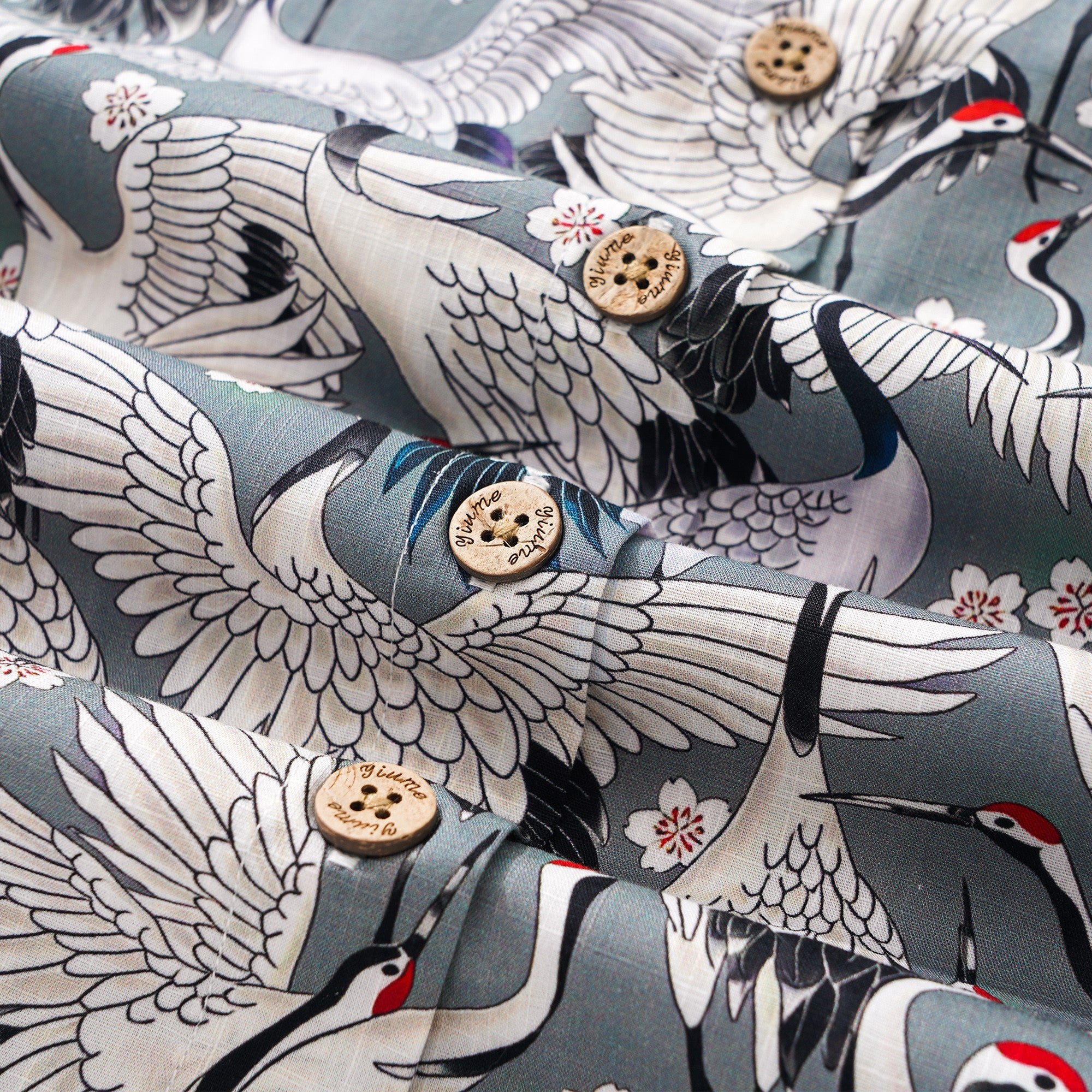 Women's Hawaiian Shirt Short Sleeve Button-up 100% Cotton Gray Aloha The Feast Of Cranes