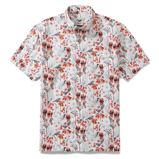 Chemise hawaïenne pour hommes Firetail Finches par Eloise Chemise à manches courtes boutonnée 100 % coton