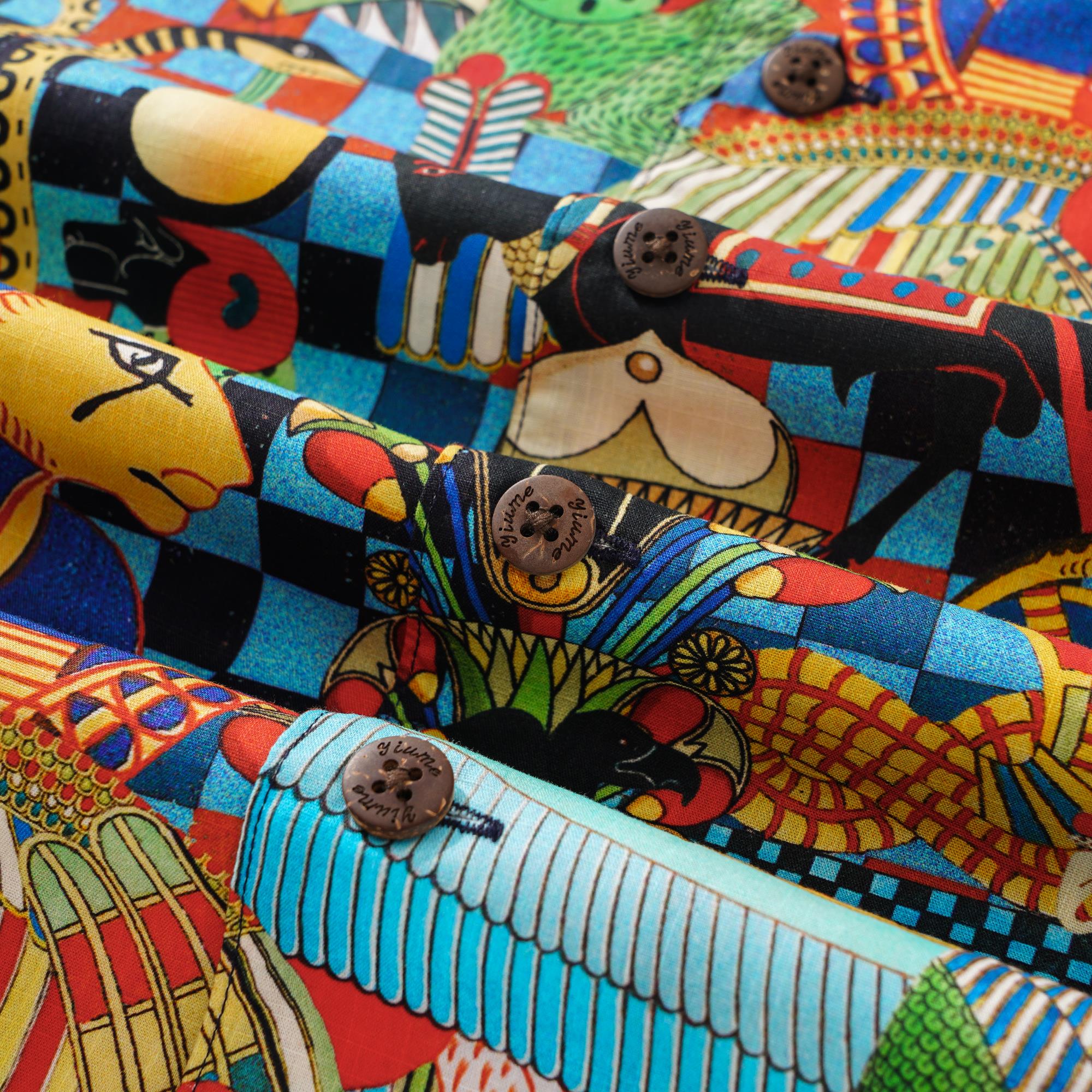 Men's Hawaiian Shirt Short Sleeve Camp Collar 100% Cotton Blue Aloha Enchanting Egypt