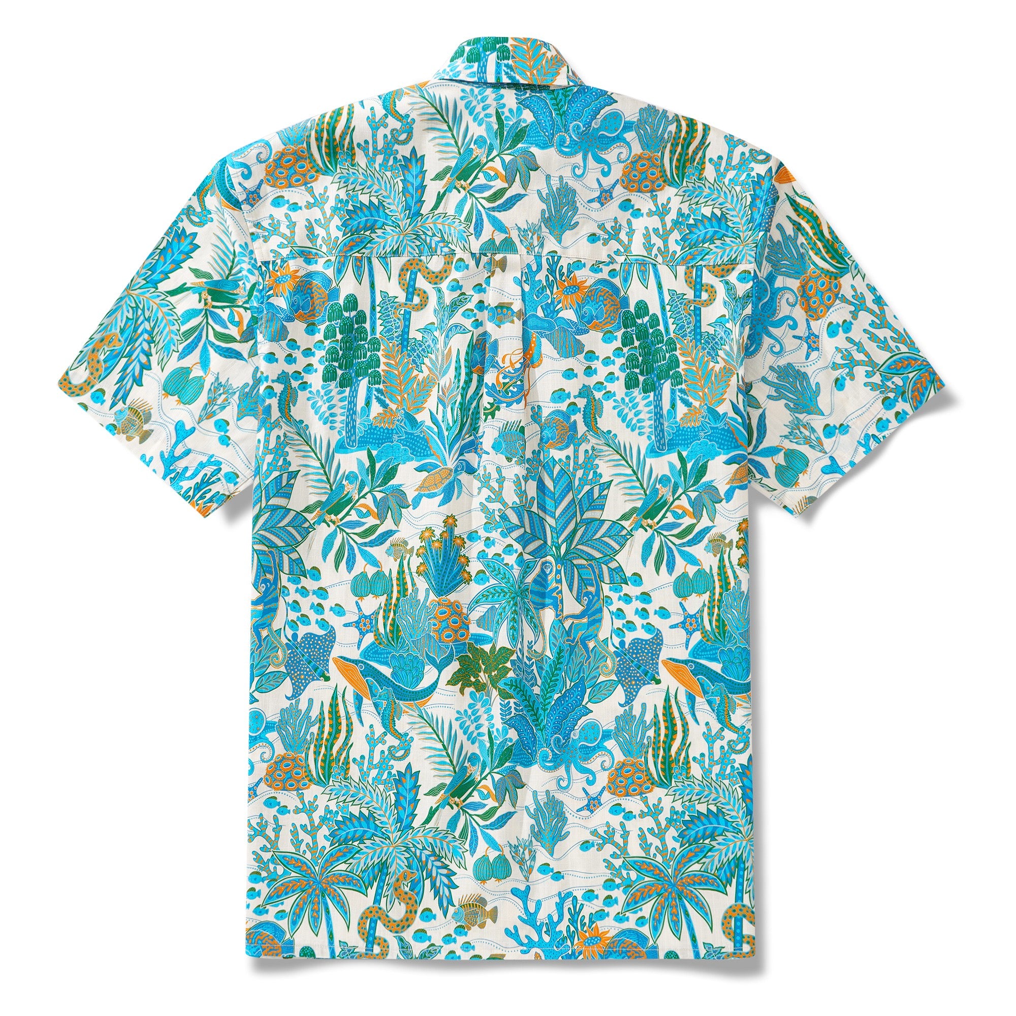 Herren-Hawaiian-Hemd Kurzärmel Button 100% Baumwollblau Aloha Fantasy Paradise