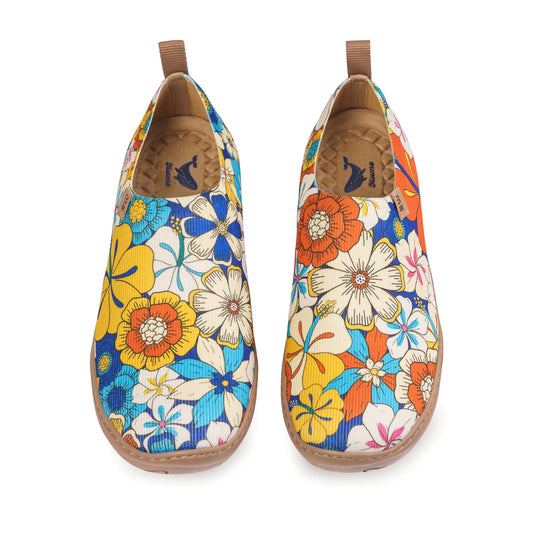 60's Floral Print by Samantha O'Malley Women's Slip-On Shoes Painted Canvas Sneaker 60's Floral Print By Samantha O' Malley