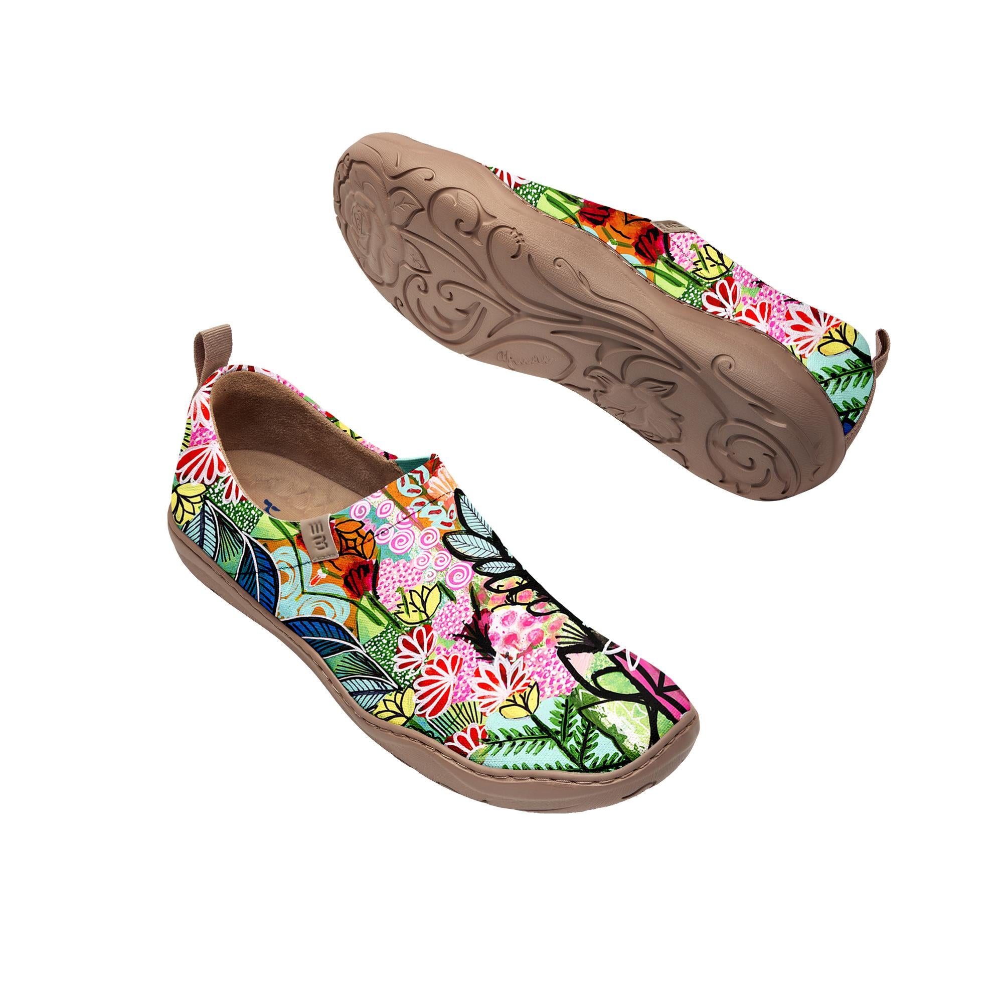 Yiume Women's Art Slip-On Casual Canvas Shoes Bloom Buzz Print Painted,100% Cotton Pink Cartoon Plants