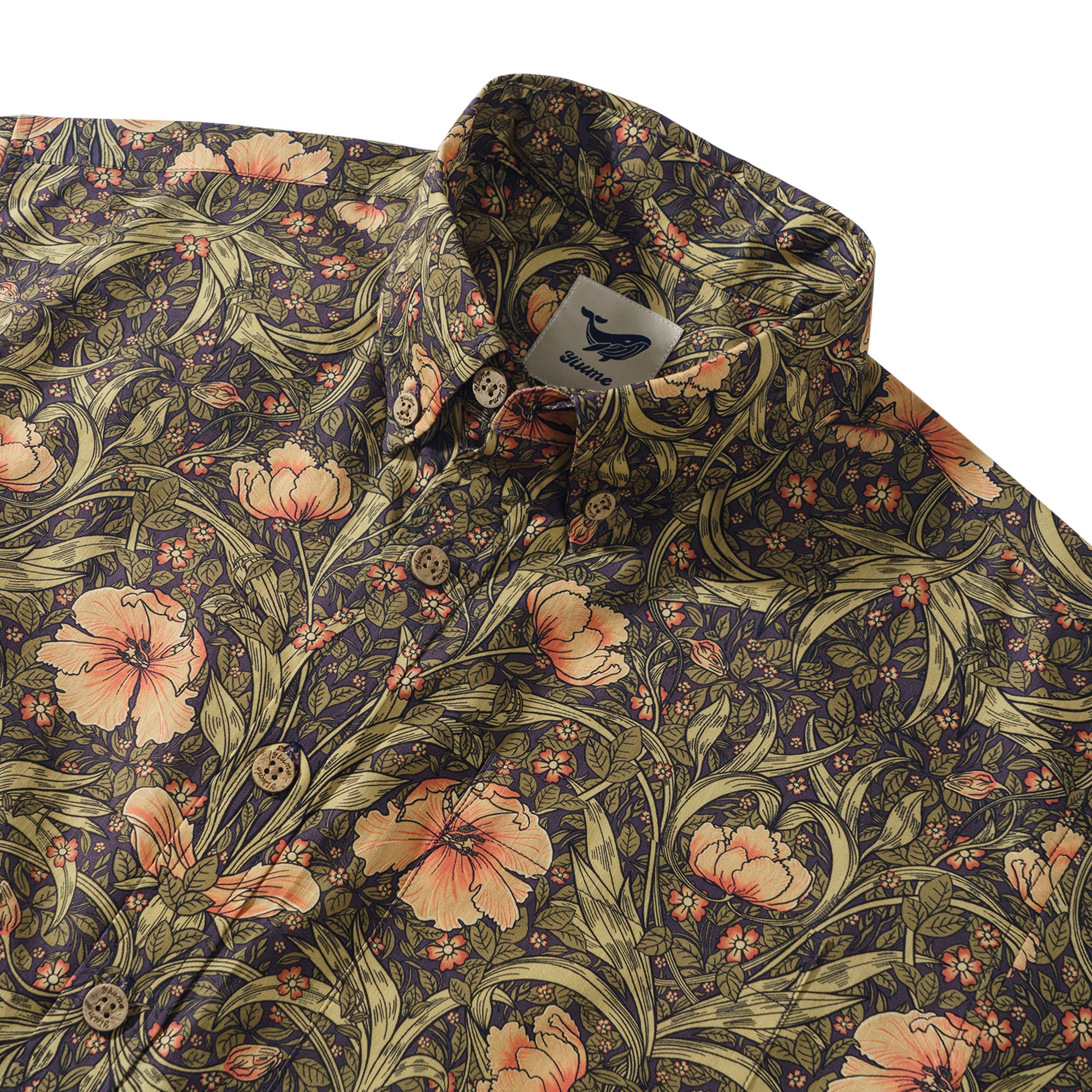 Blühende Blüten 100% Baumwolle Herren Kurzarm Hemd mit Knopfleiste Grün Aloha Hawaiian