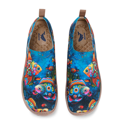 Women's foldable loafers with underwater world design