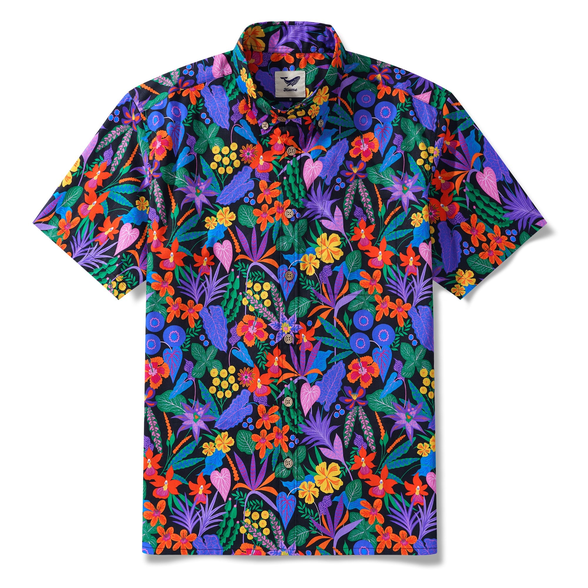Yiume Men's Colorful Hawaiian Shirt Tropical Floral Shirt 100% Cotton Button-down Flower Shirt