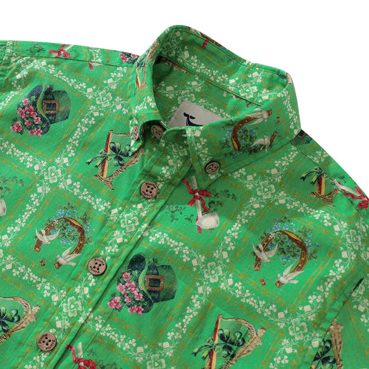 Chemise hawaïenne pour enfants de la Saint-Patrick Imprimé vert de la Saint-Patrick en coton Boutonnée à manches courtes