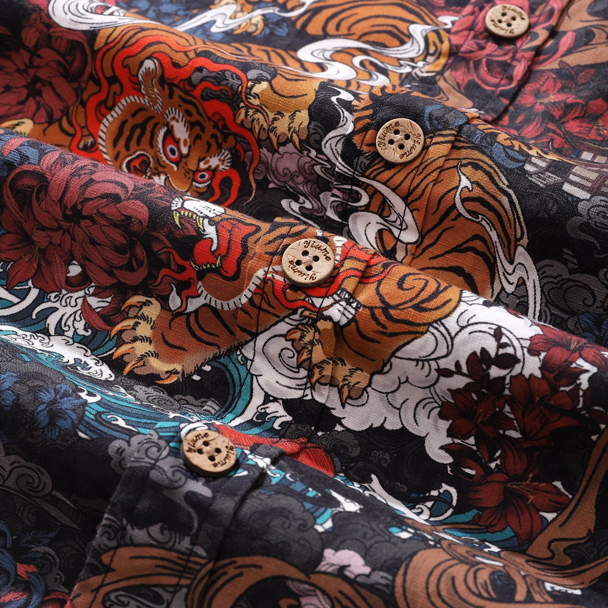 Herren Tiger Hemd 1950er Jahre Vintage Hawaiian Shirt für Herren Kurzarm Baumwolle Aloha Hemd