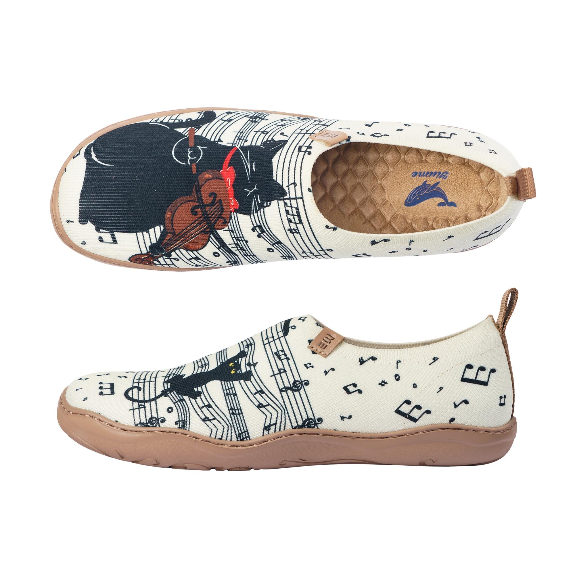 Yiume Women's Art Slip-On Shoes Comfortable Breathable Knit Casual Footwear,Black Cat Melody