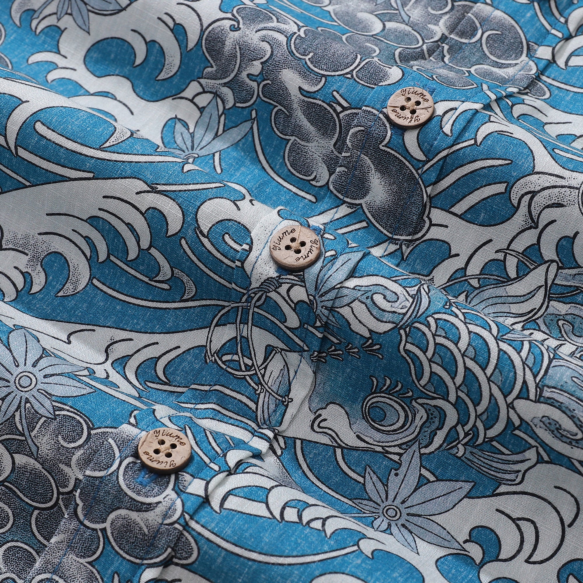 男性用ハワイアンシャツkoi波ボタンダウンシャツ半袖100％コットンシャツ