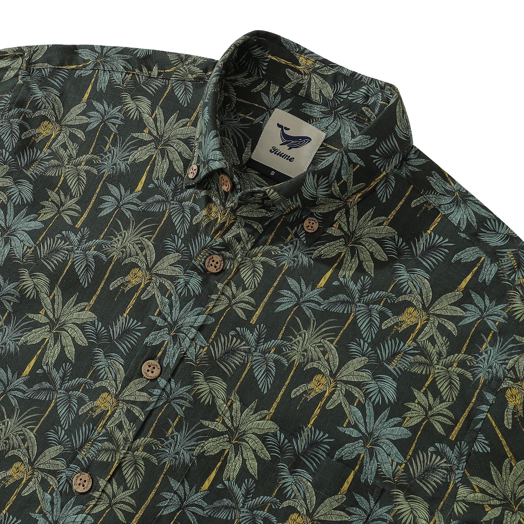 Chemise hawaïenne à manches longues pour hommes en coton, motif forêt tropicale, chemise Aloha à boutons.
