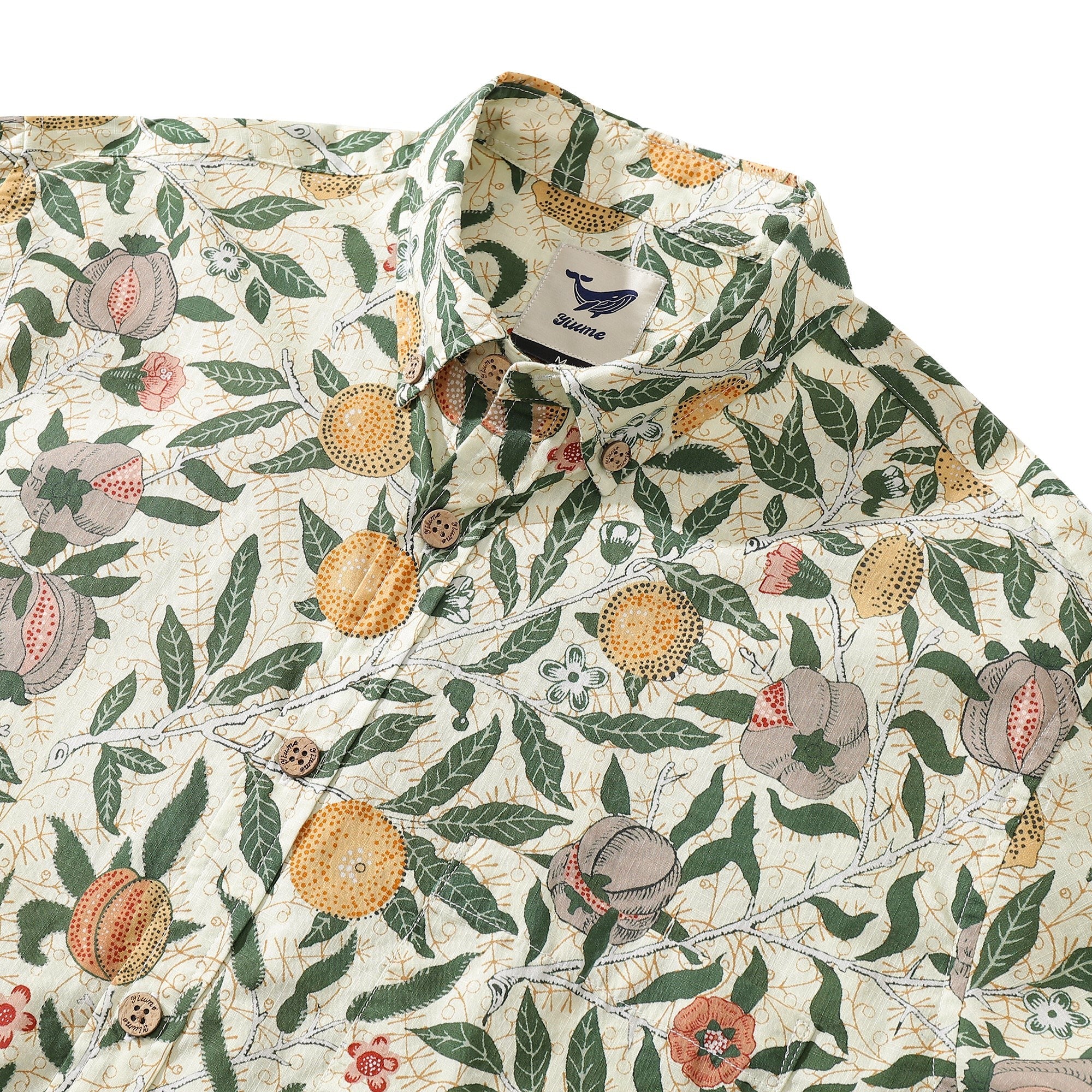 Chemise hawaïenne pour homme William Morris Fruits Grenades Designer en coton à boutons, à manches longues Aloha