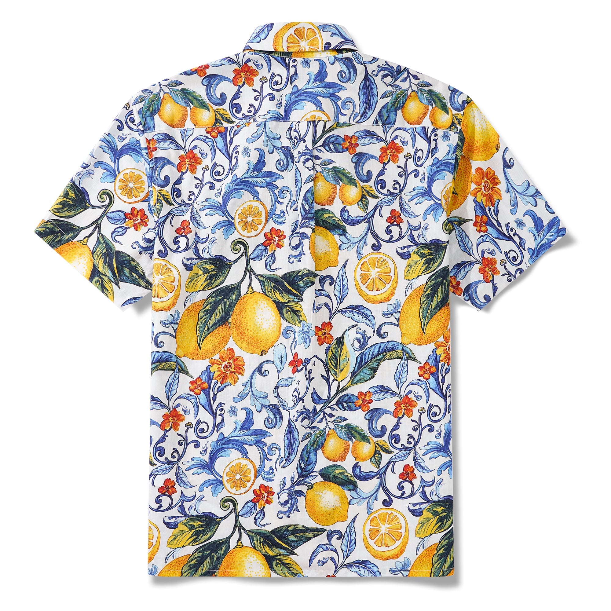 Chemise pour homme en citron Chemise hawaïenne bleue Chemise à manches courtes à boutons Chemise vintage tropicale