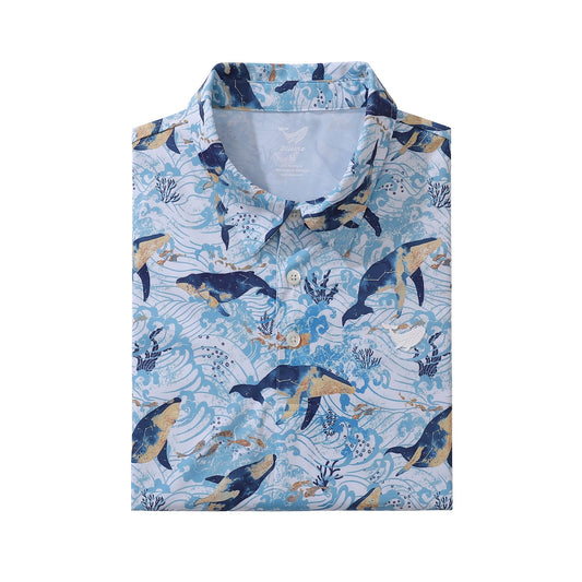 Camisa Polo de Manga Corta con Estampado de Peces Hawaianos para Hombre