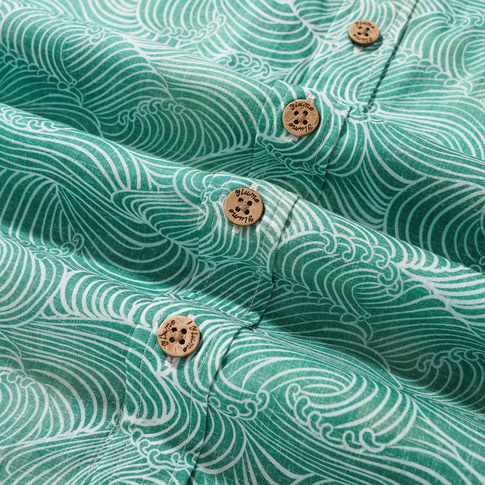 Men's Hawaiian Shirt Short Sleeve Button-down 100% Cotton Green Aloha Ripple Chronicles