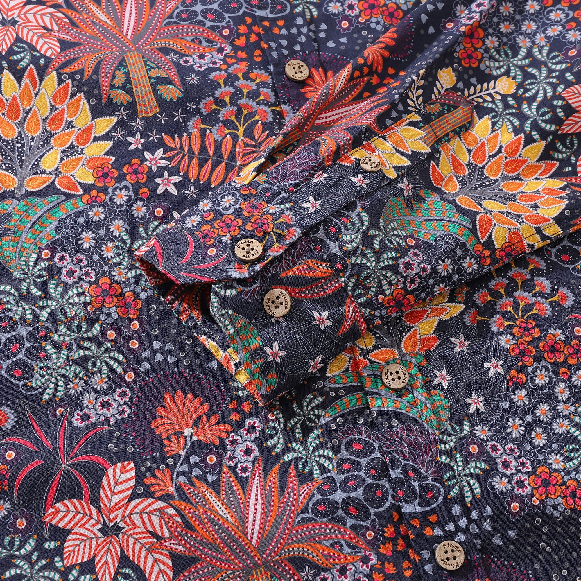 Chemise hawaïenne pour hommes Imprimé de plantes originales en coton Boutonnée à manches longues Aloha