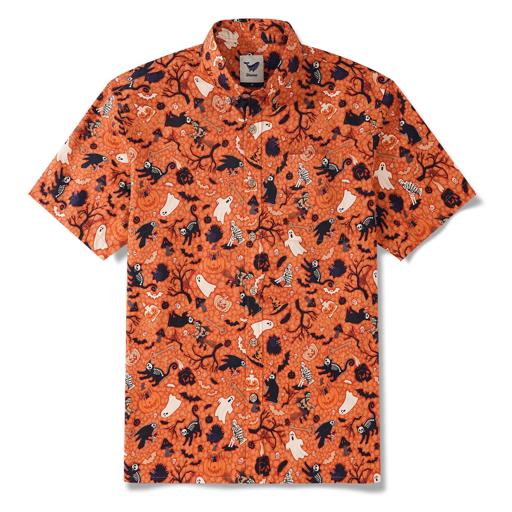 Halloween Hawaiian Shirt For Men Orange Short Sleeve Button-down 100% Cotton Orange Aloha Shirt