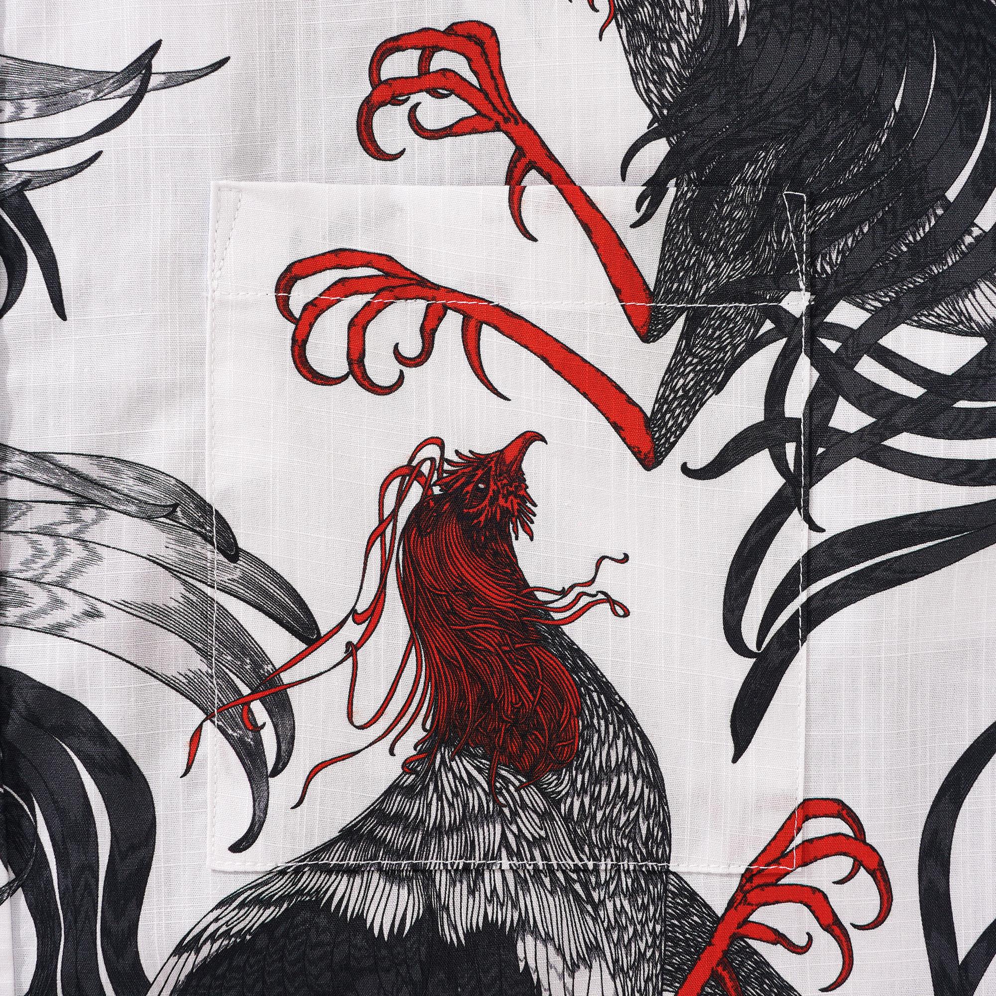 Men's Hawaiian Shirt Short Sleeve Button-down 100% Cotton Aloha Red - Crested Phantom By Feanne