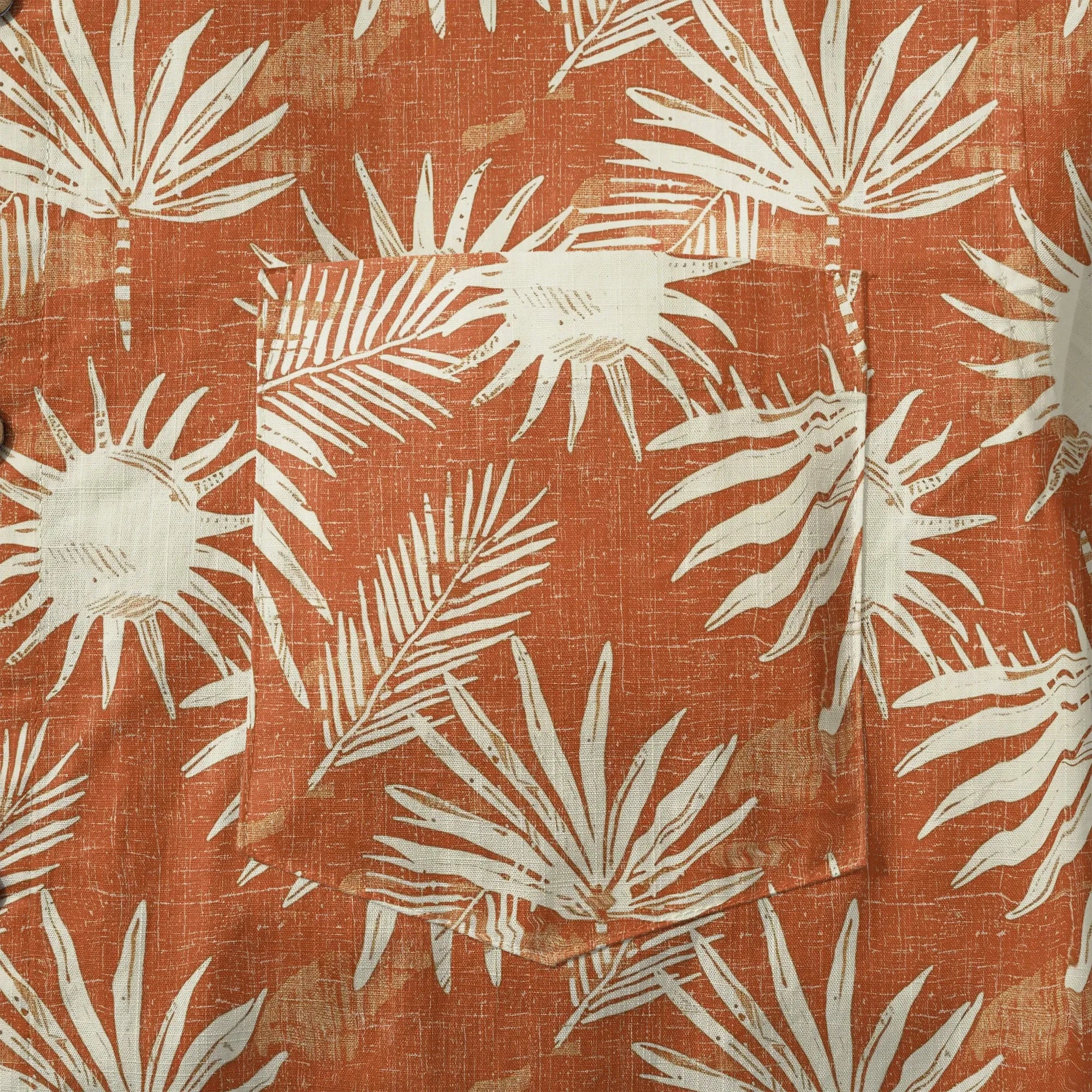 Side view of men's orange Hawaiian shirt