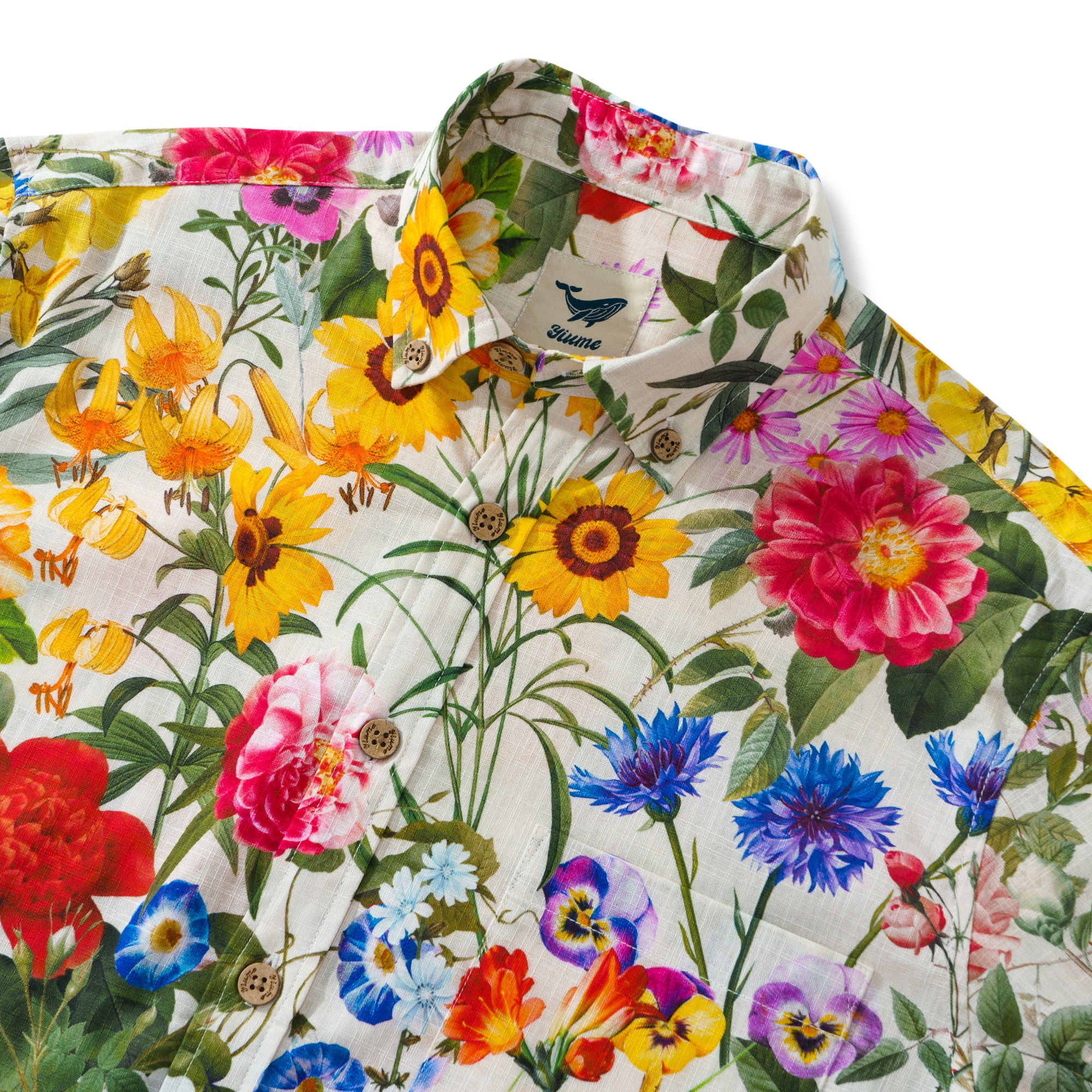 Chemise hawaïenne à manches longues pour hommes Fleurs ensoleillées 100 % coton Chemise Aloha à boutons