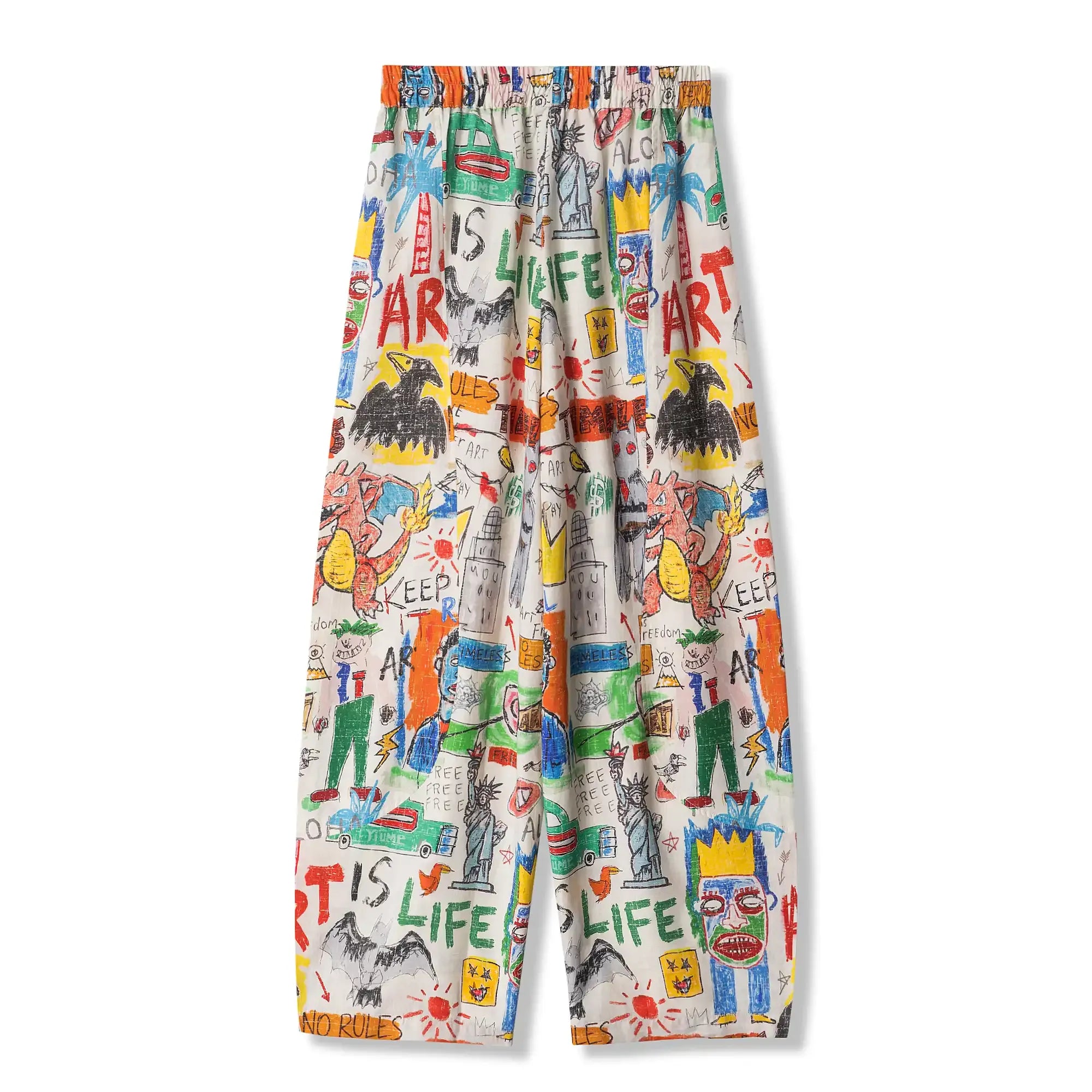 Women's casual ankle pants, orange aloha graffiti