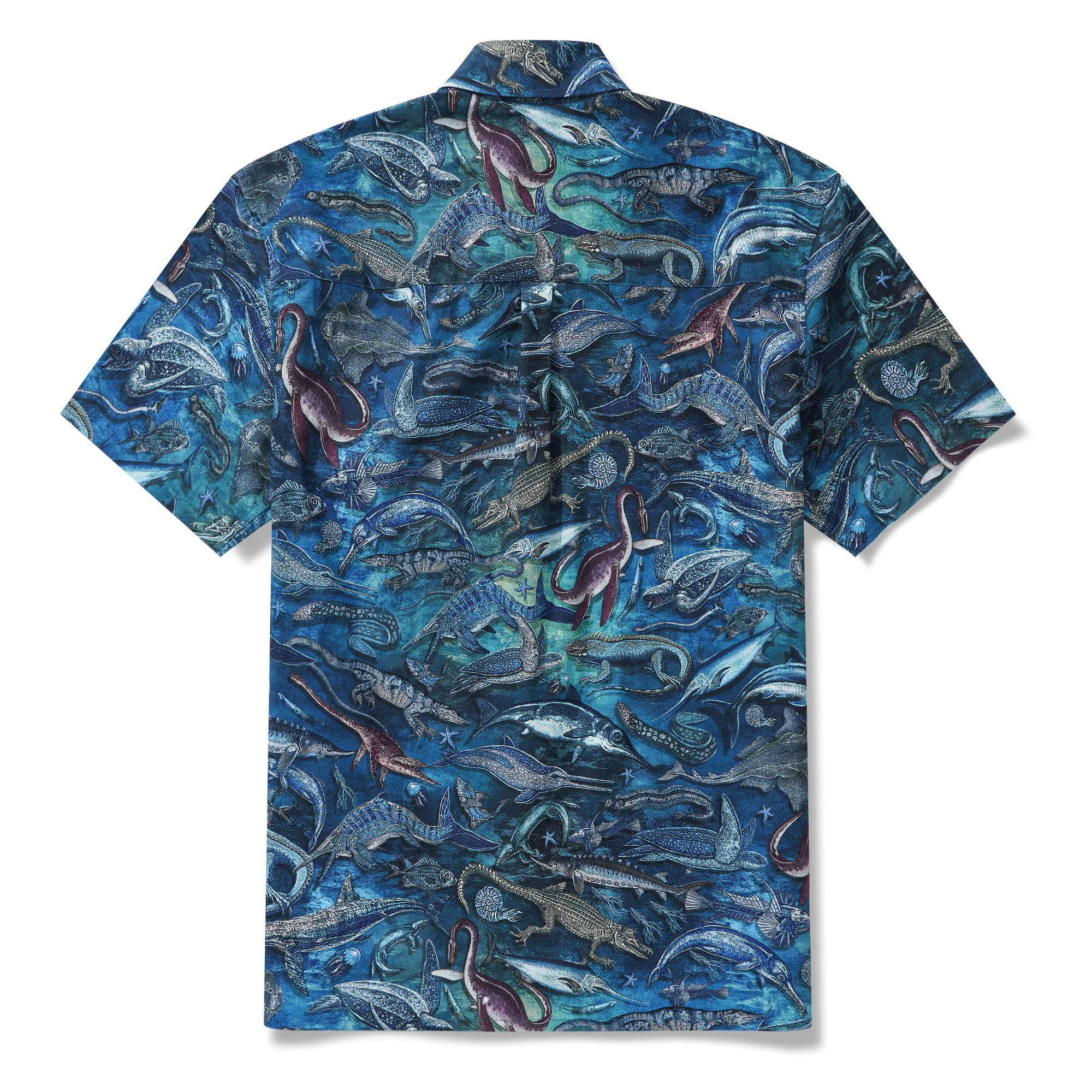 Chemise hawaïenne masculine bouton à manches courtes 100% coton bleu aloha océan rêves