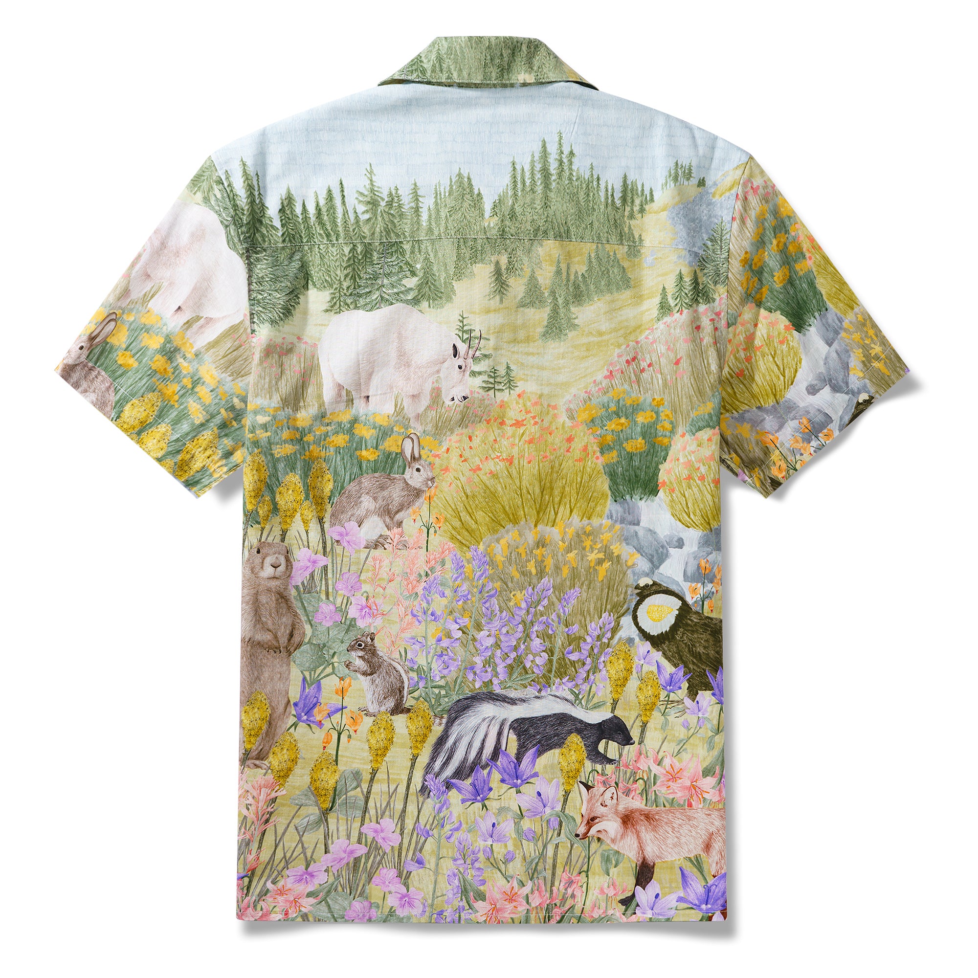 Parc national olympique prairie alpine Par Stacy Hsu Chemise à col camp en coton 100% pour homme à manches courtes Verte Aloha Hawaïenne