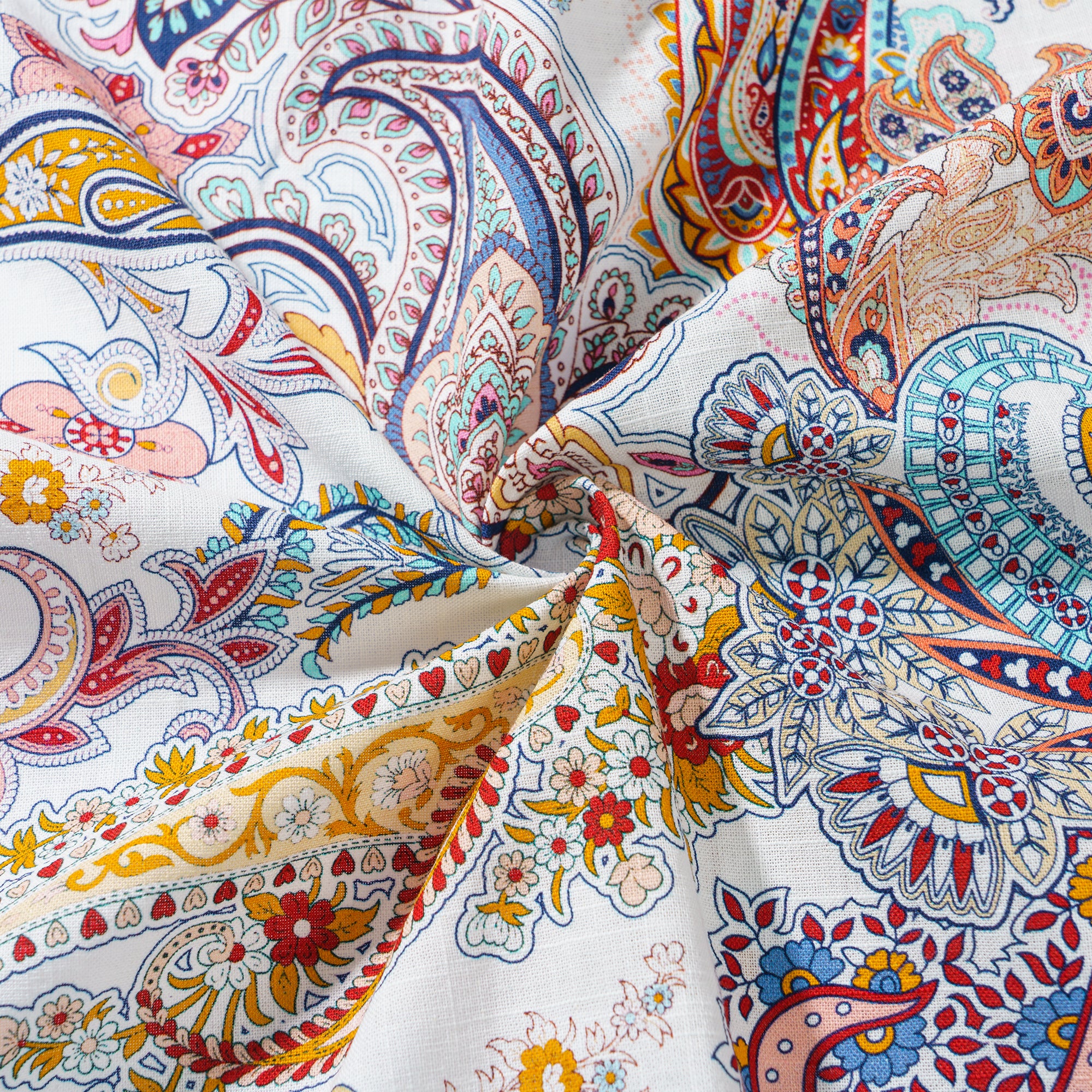 Tanz von Paisley 100% Baumwolle Herren Langarm Button-Down Hemd Weiß Aloha Hawaiian