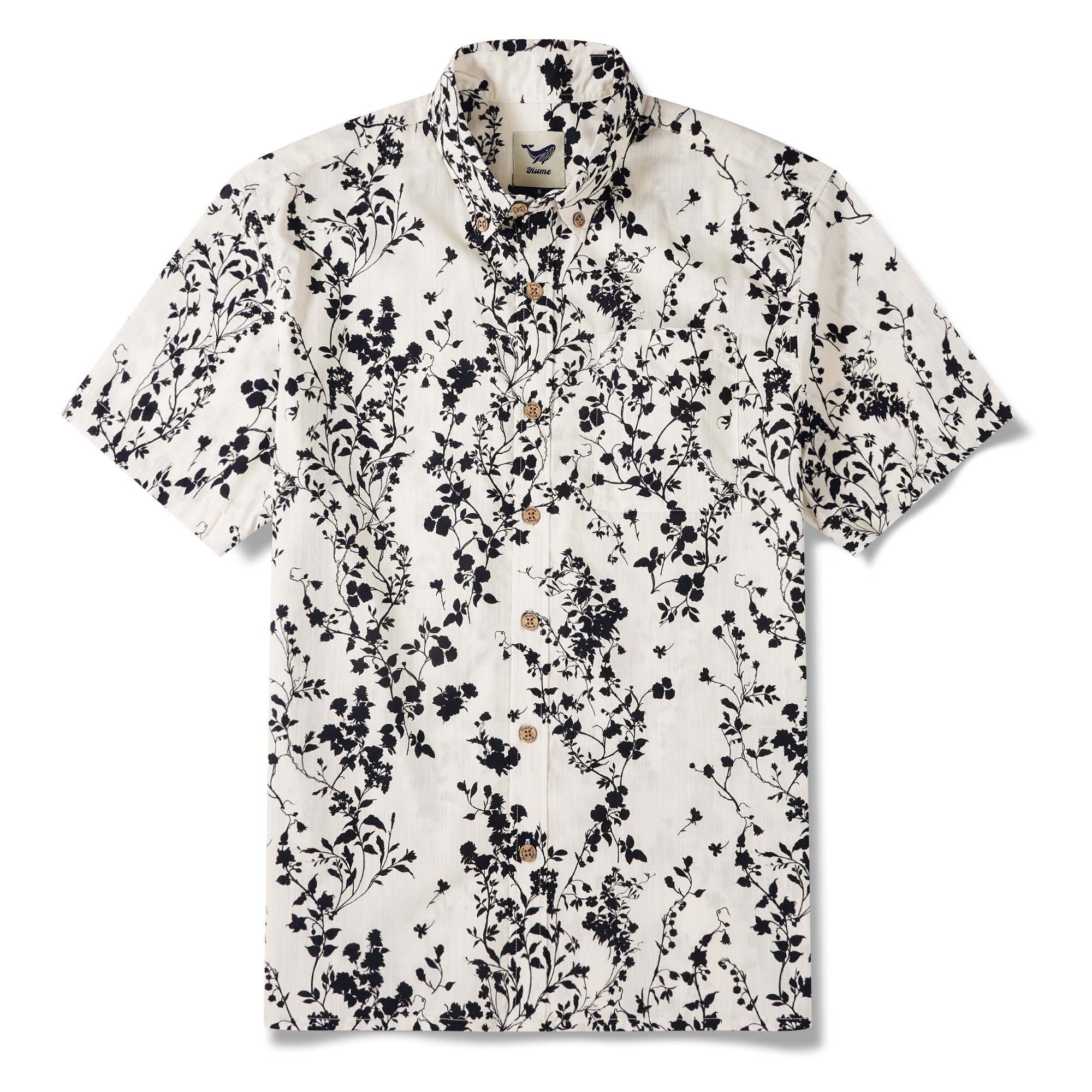 Men's Hawaiian Shirt Short Sleeve Button-down 100% Cotton Beige Aloha Ink Vine Whisper