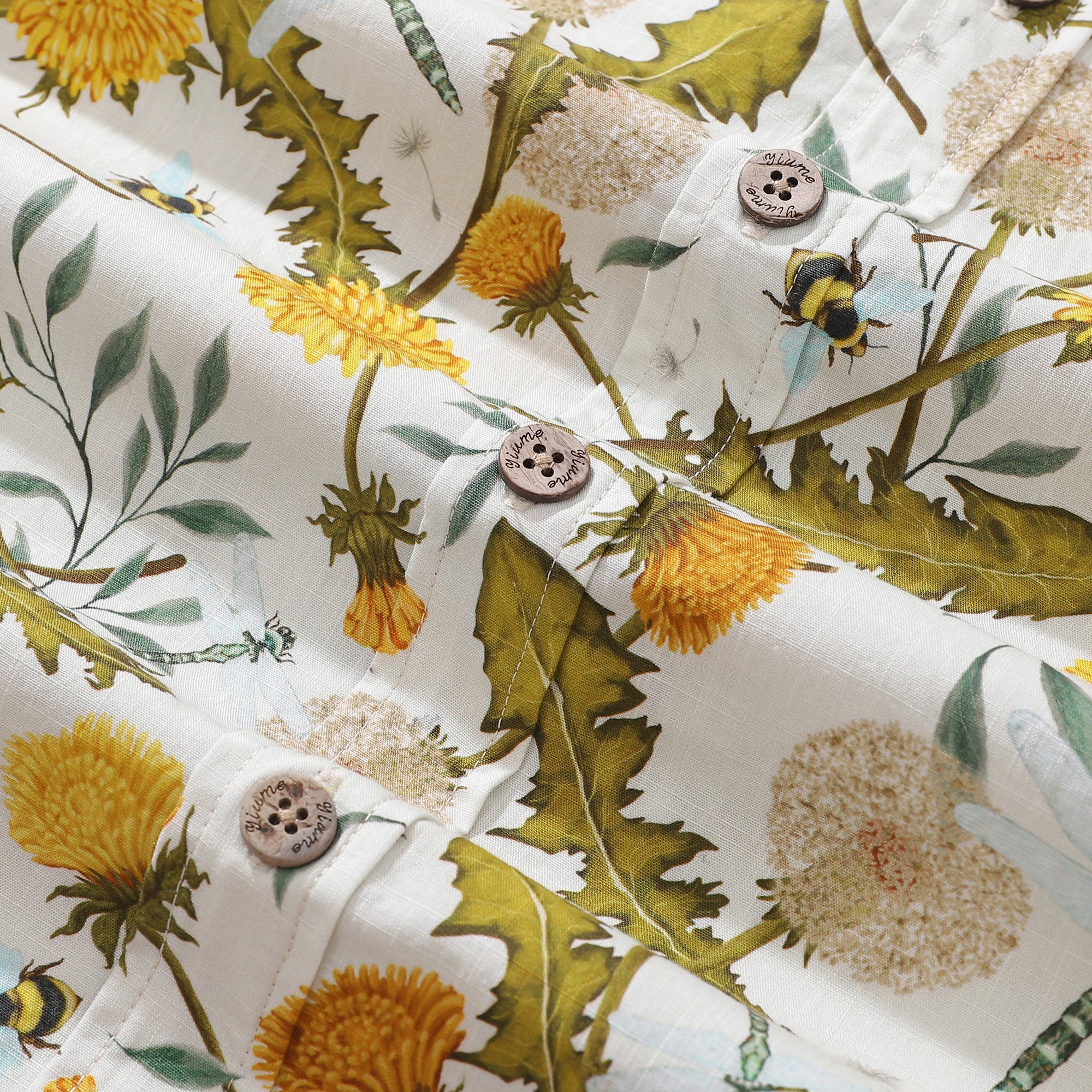 Yiume Tropical Hawaiian Shirt For Men 100% Cotton Short Sleeve Button-down Aloha Shirt Dandelions and Dragonflies Shirt