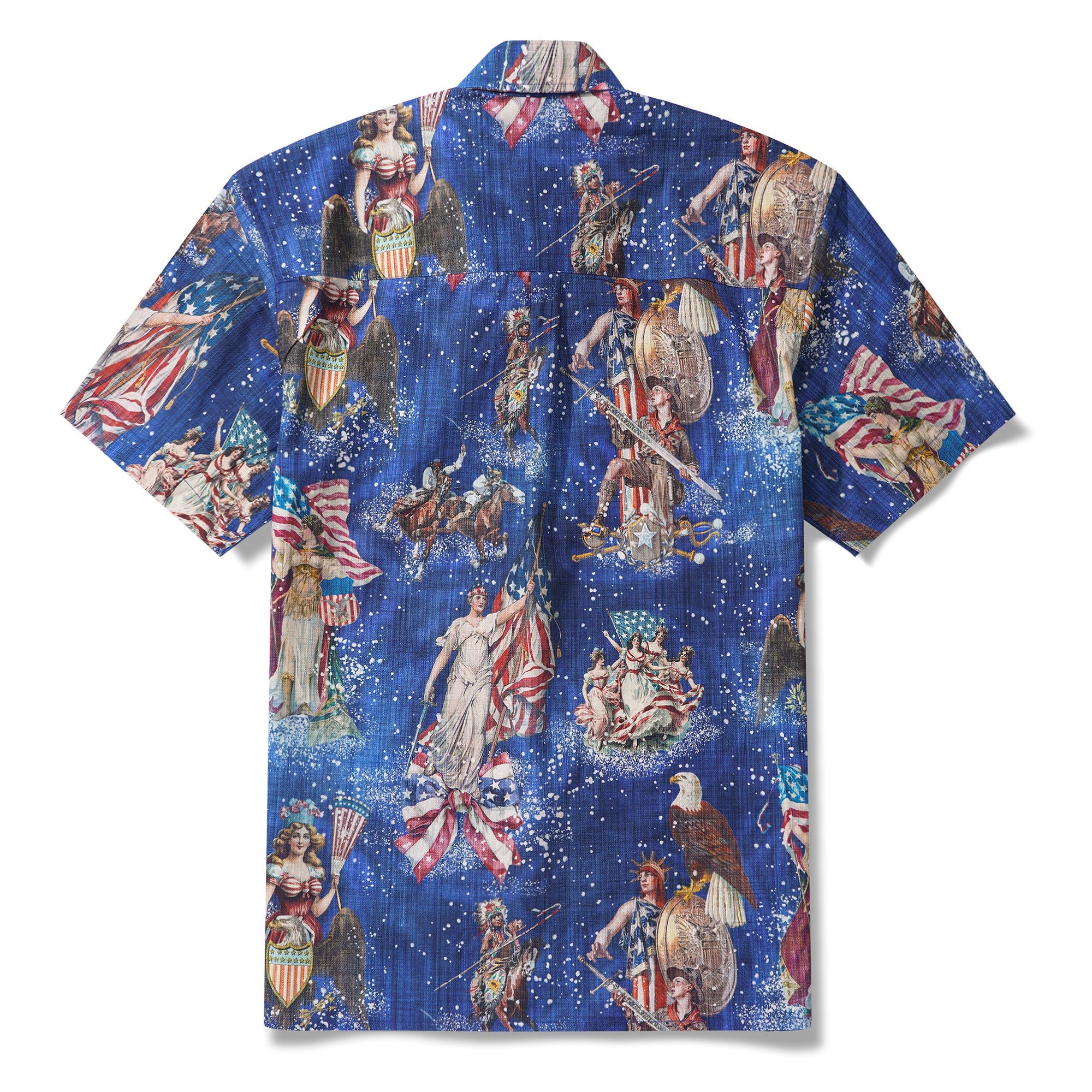 Men's Hawaiian Shirt Short Sleeve Button-down 100% Cotton Blue Aloha Stars & Stripes