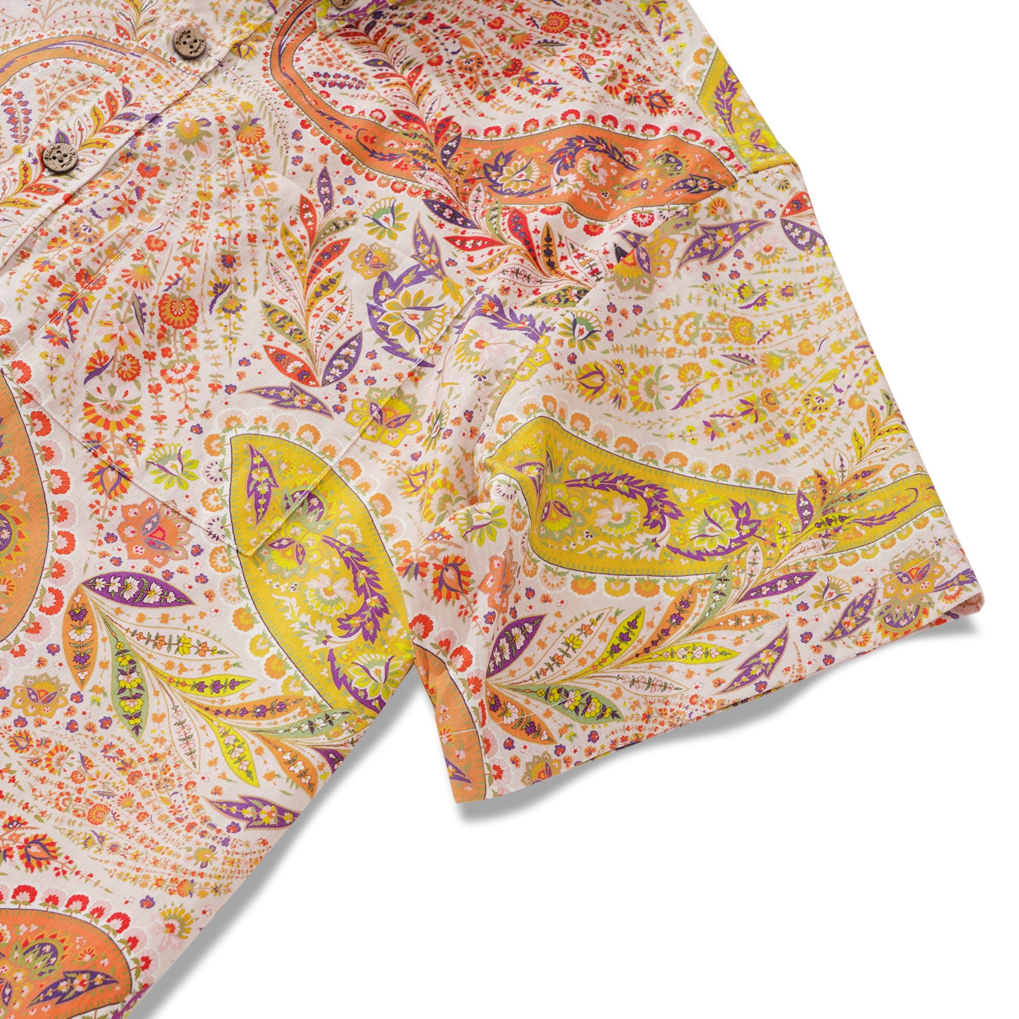 Men's Hawaiian Shirt Short Sleeve Button-down 100% Cotton Yellow Aloha Paisley Paradise