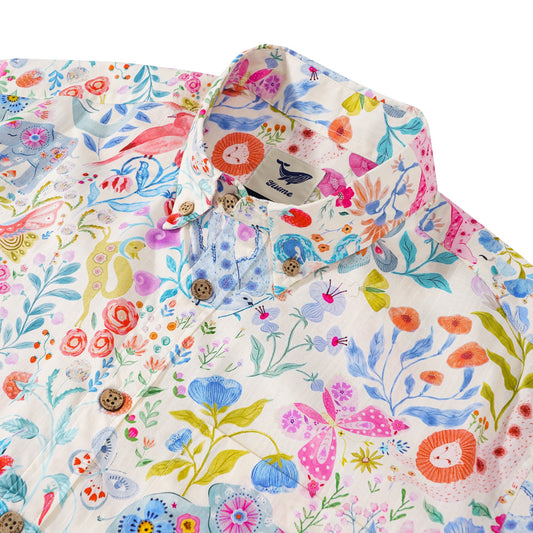 Chemise hawaïenne masculine à manches courtes à manches courtes 100% coton Aloha Enchanted Wildlife
