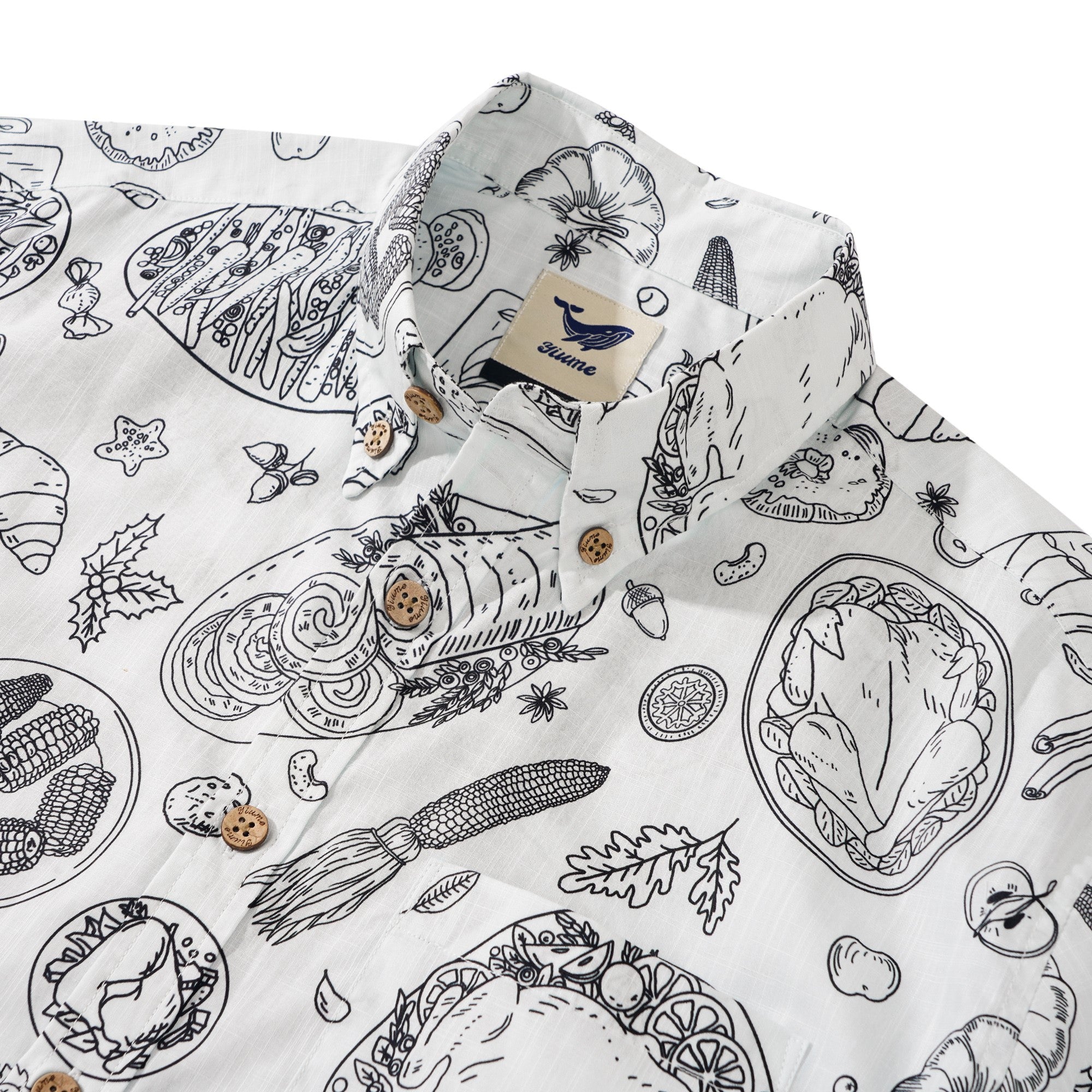 Men's Hawaiian Shirt Short Sleeve Button-down 100% Cotton White Aloha Harvest Sketch