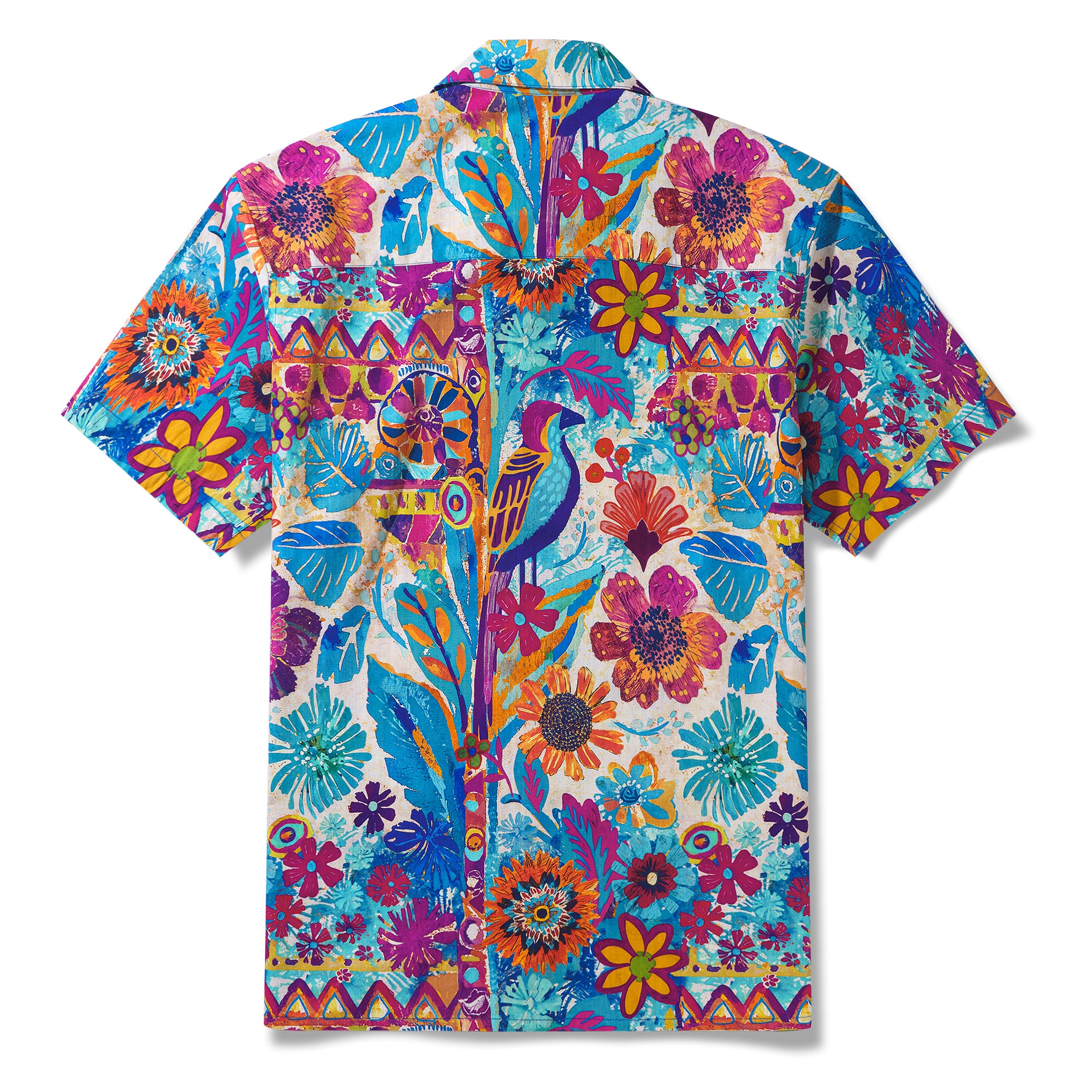 Chemise hawaïenne tropicale 100 % coton pour homme, à manches courtes, col camp, bleue, chemise Aloha