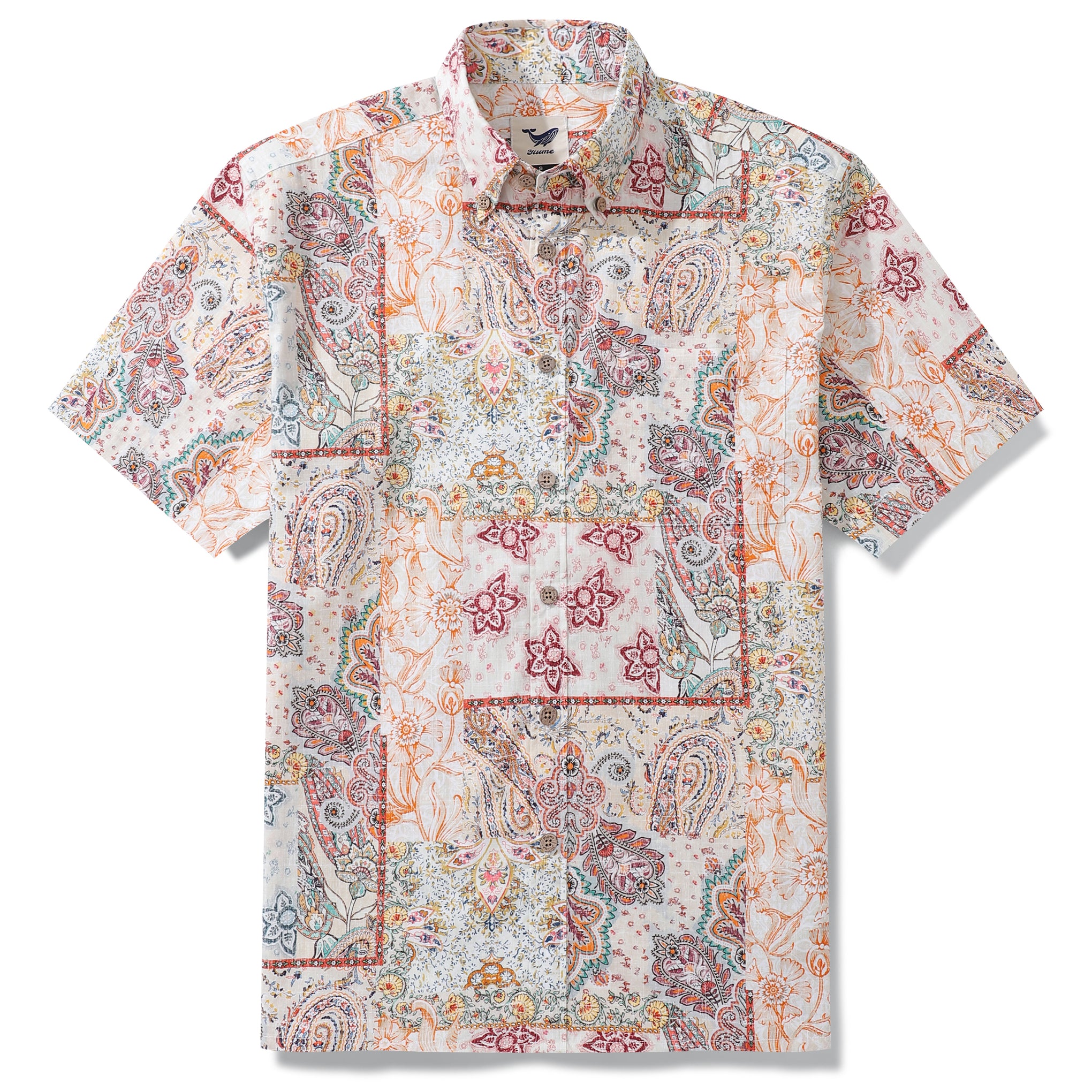 Chemise hawaïenne des années 1950 pour hommes Chemise à boutons en patchwork poétique à manches courtes 100 % coton Chemise Aloha