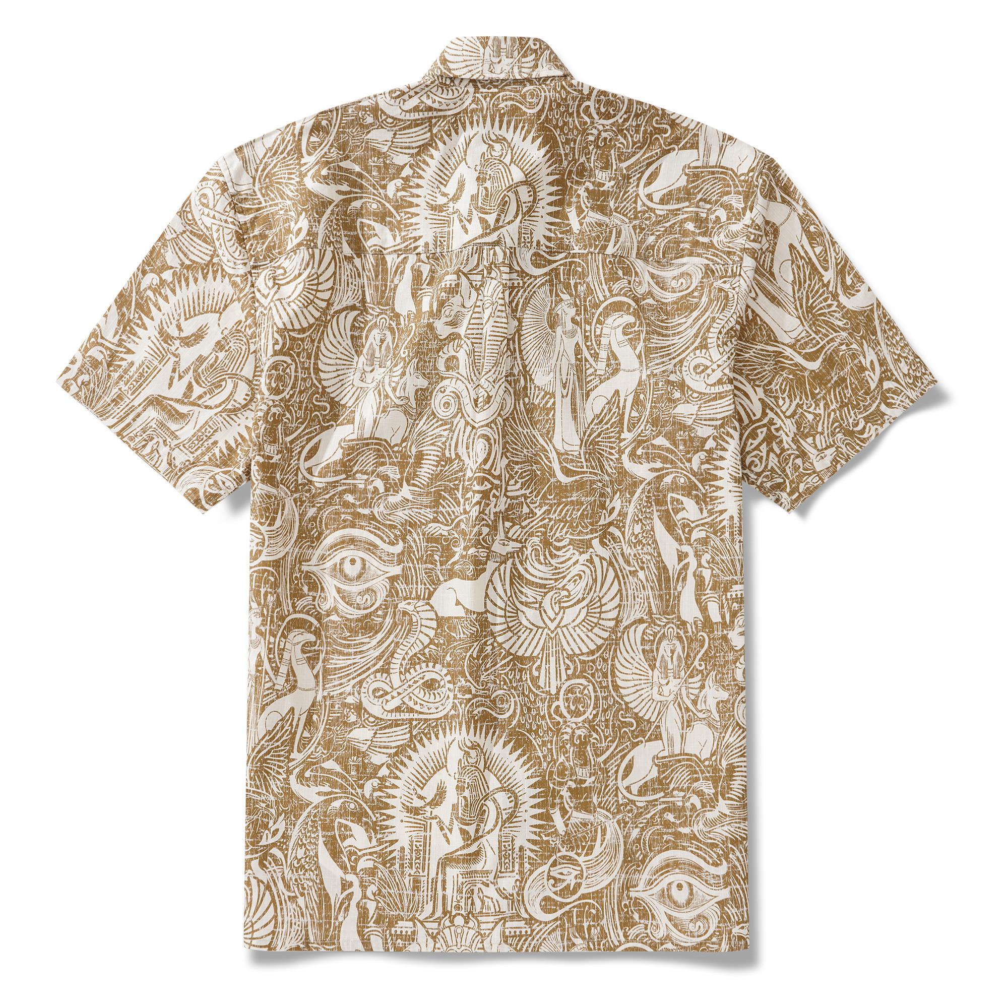 Chemise hawaïenne masculine à manches courtes à manches courtes 100% coton Brown Aloha Mythologie égyptienne ancienne