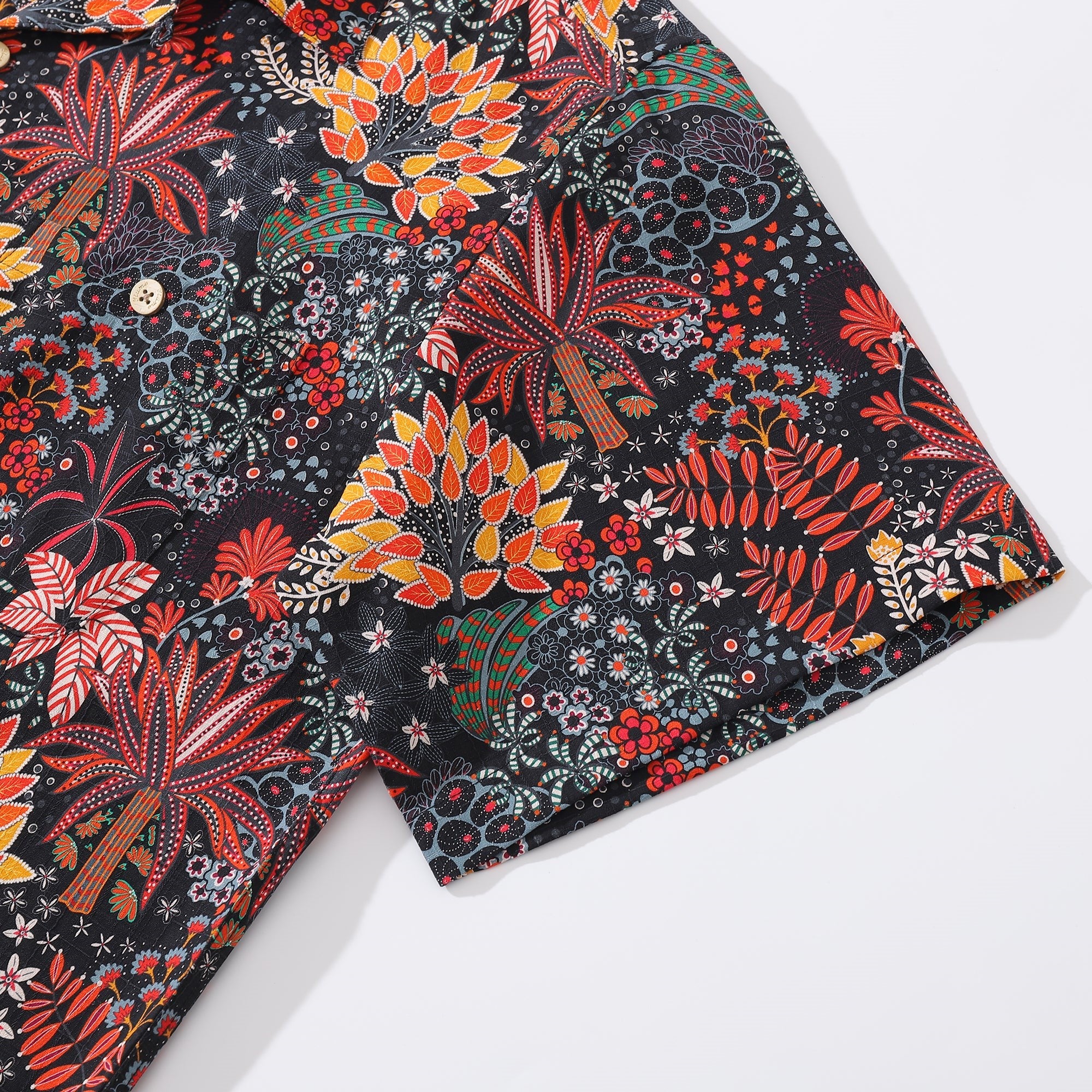 Herren Hawaii-Hemd mit ausgefallenem Pflanzenmuster, Camp-Kragen, Kurzarm Aloha-Hemd - Seide