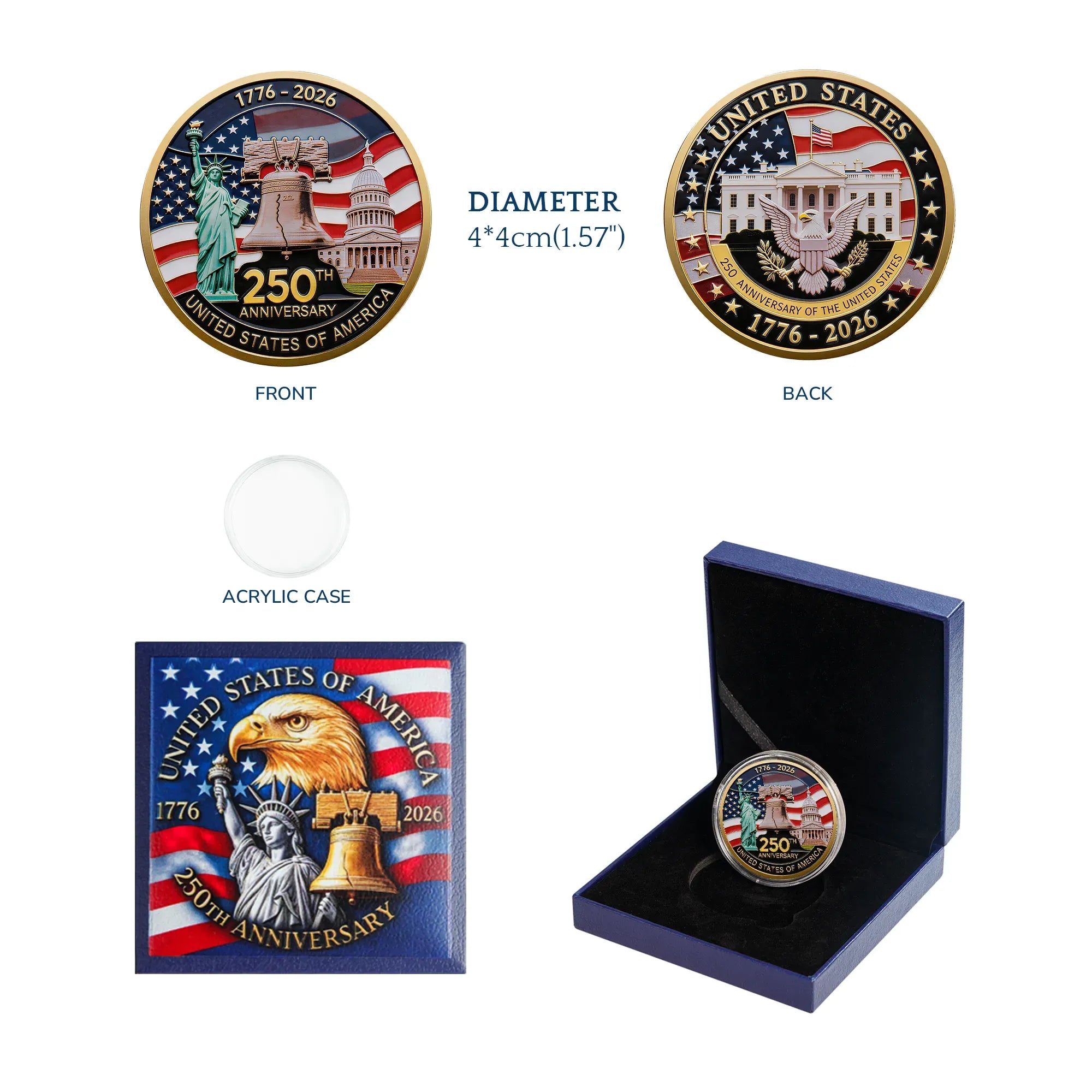 America 250th Anniversary Coin with display box