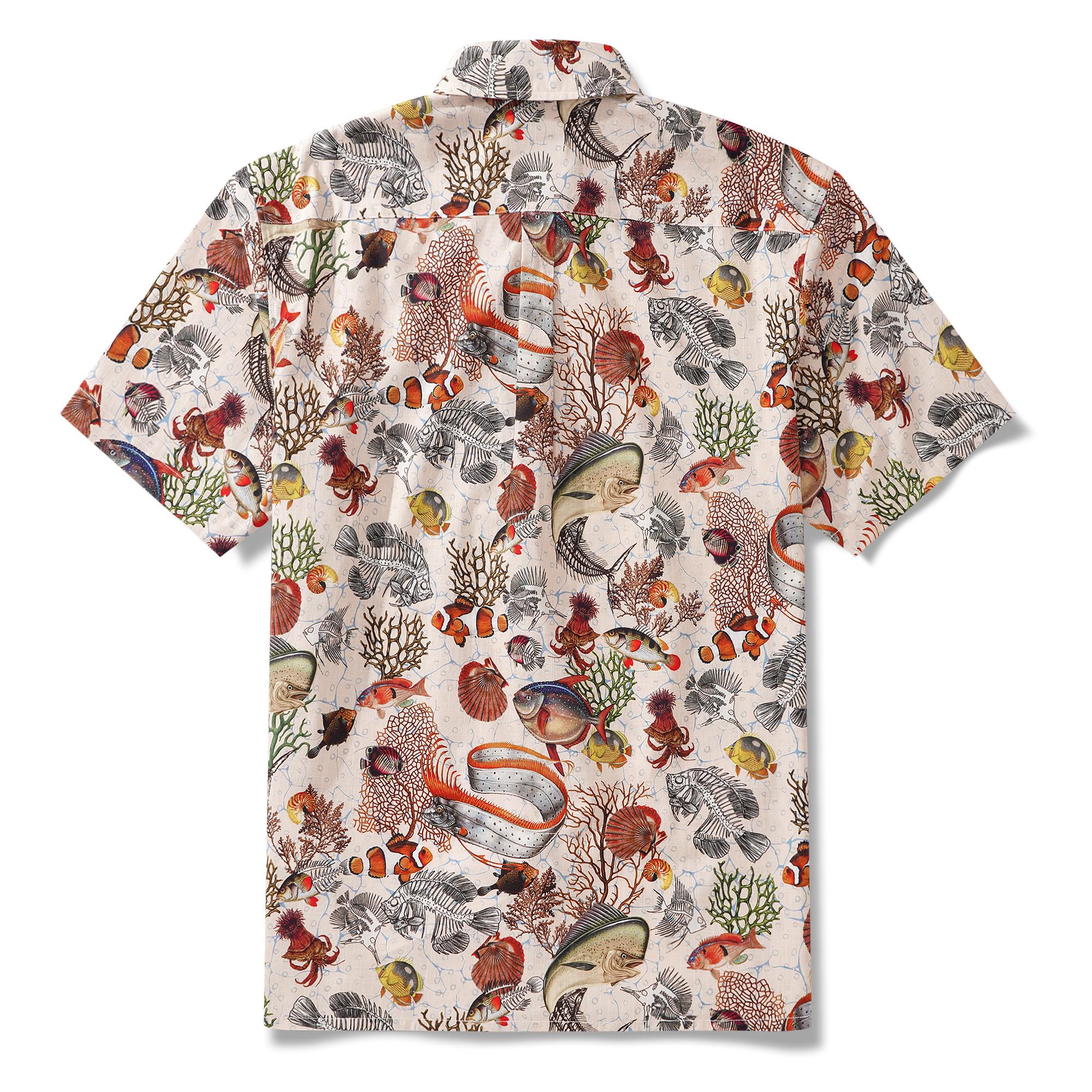 Herren-Hawaiian-Hemd Kurzärmel Button Down 100% Baumwolle gelbe Aloha King Makrel für nicht zu verzeichnete Freunde