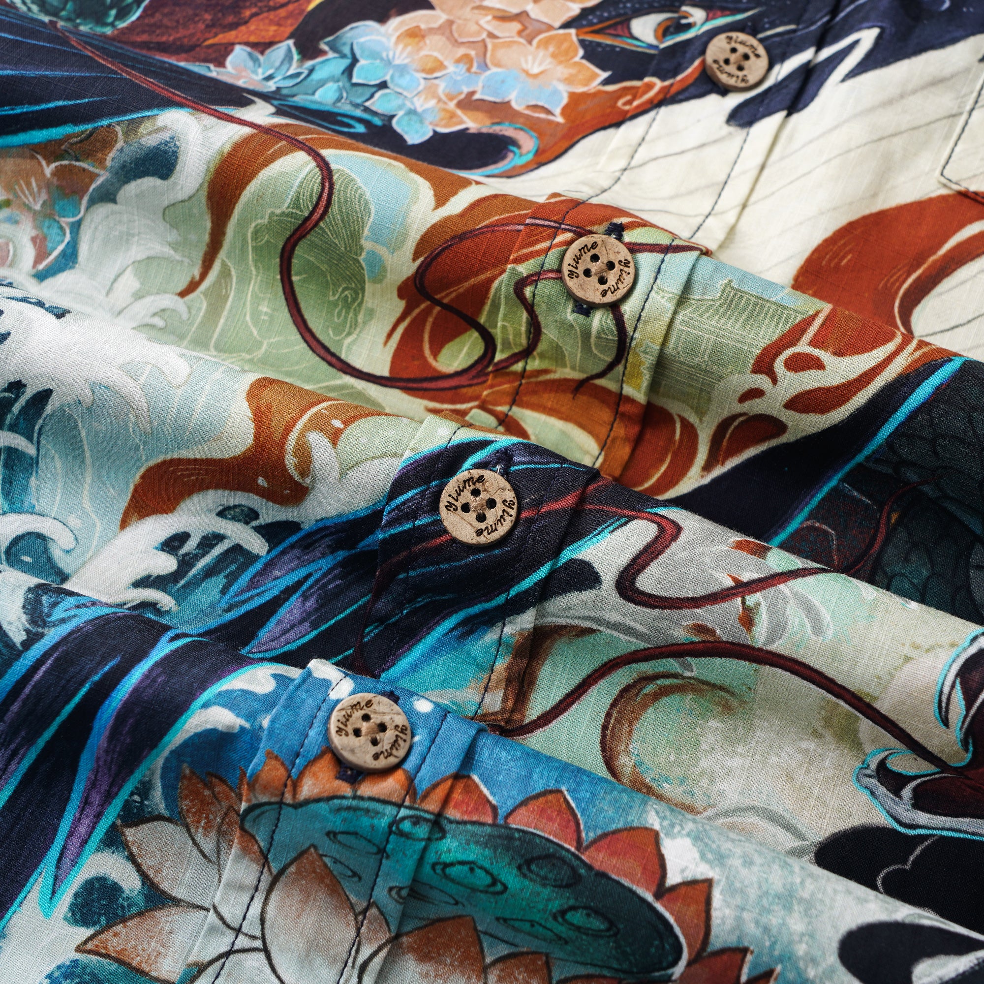 Chinese Art Hawaiian Shirt 100% Cotton Men's Short Sleeve Button-down Red Aloha Shirt Dunhuang Whale Art Shirt