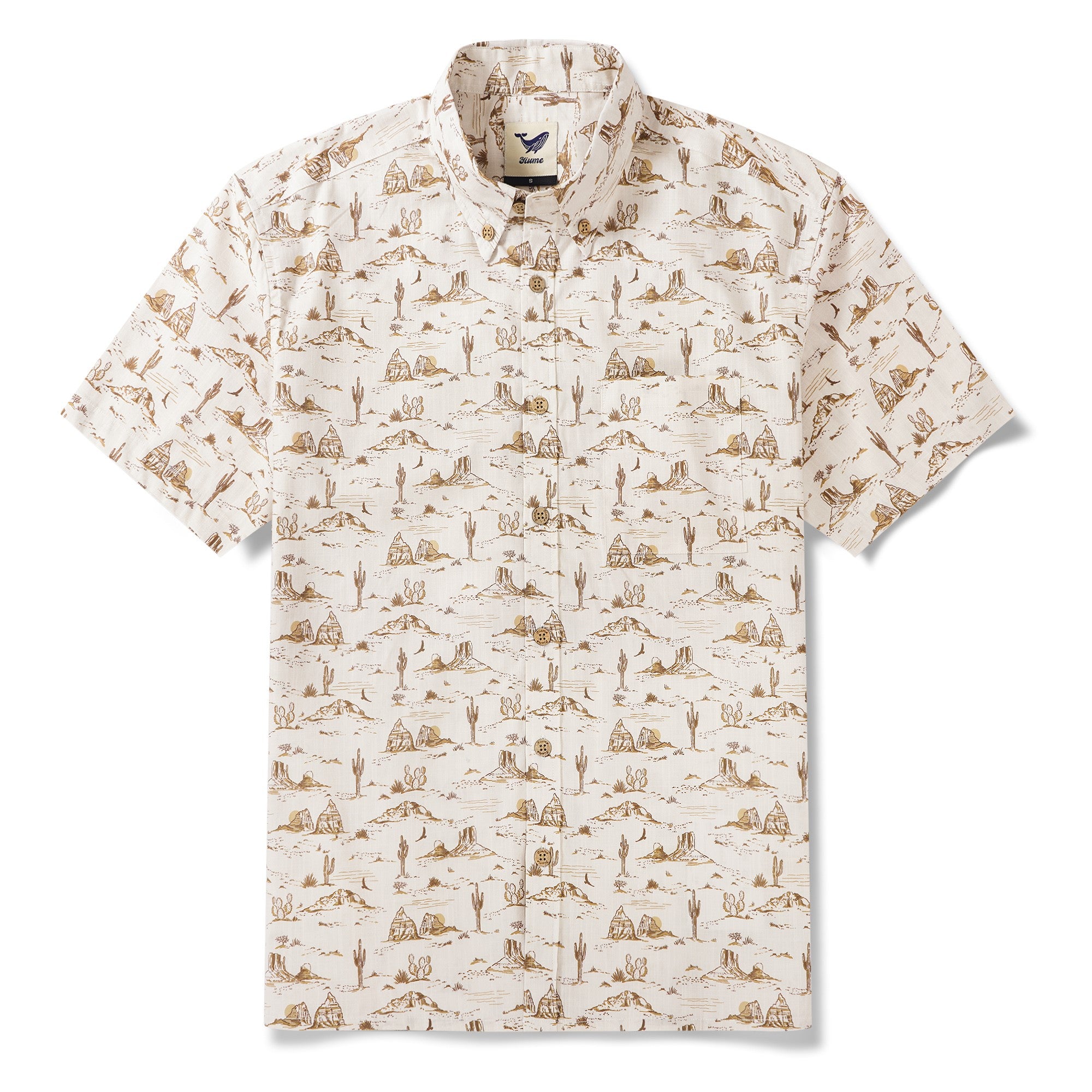 Men's Hawaiian Shirt Short Sleeve Button-down 100% Cotton Yellow Aloha Western Desert Landscape By Hufton Studio Limited