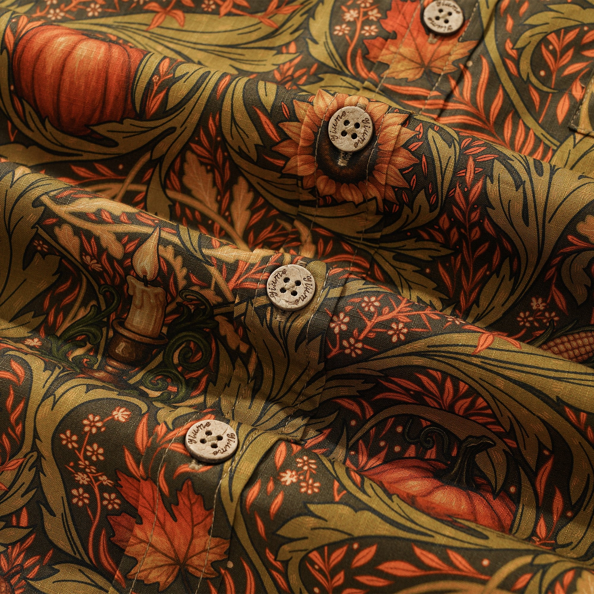 Men's Hawaiian Shirt Short Sleeve Button-down 100% Cotton Green Aloha Morris's Harvest Whisper