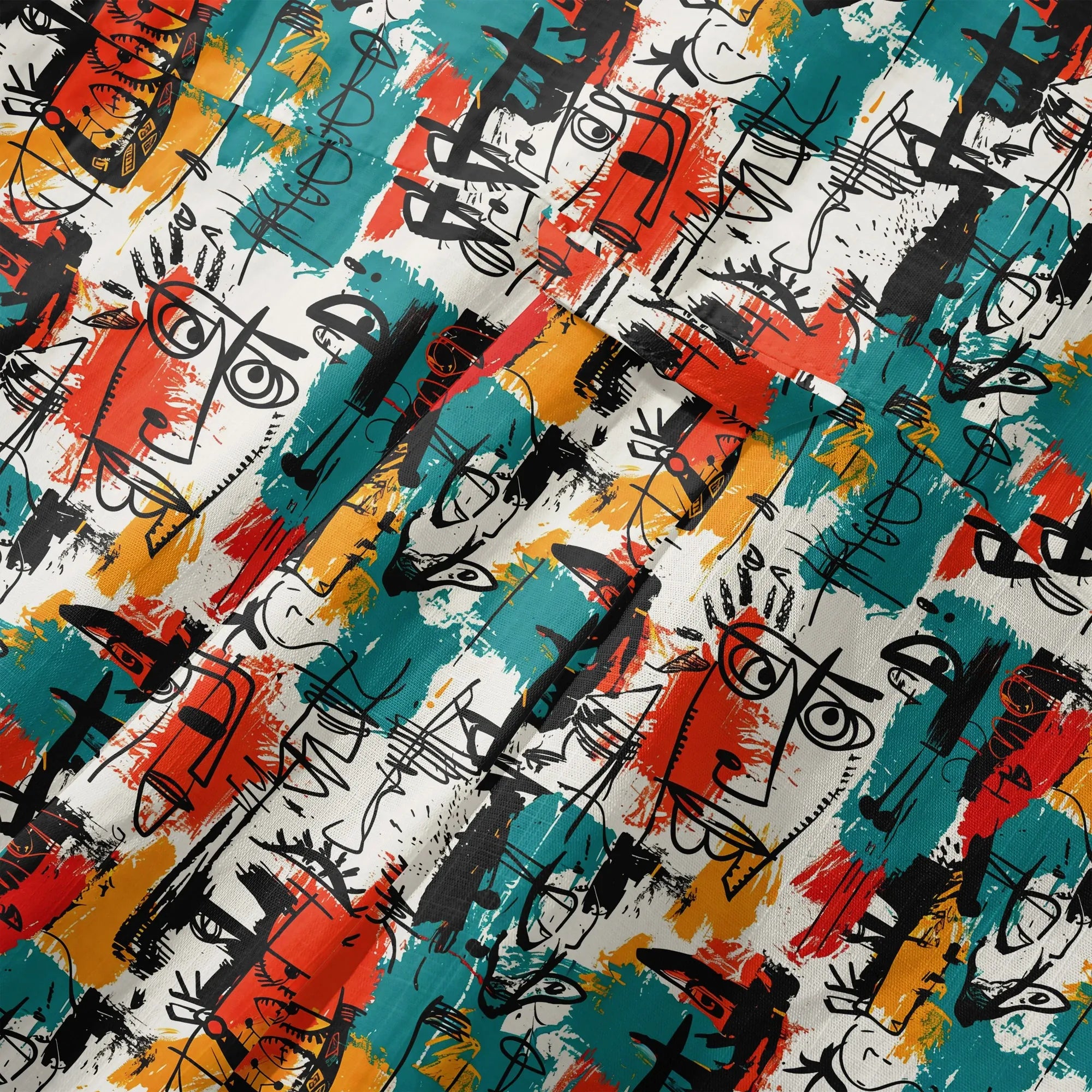 Men's button-up shirt with face doodle design