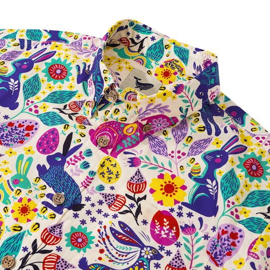 Osterfeiertag Herren Hawaiian Shirt Kurzarm Knopfverschluss 100% Baumwolle Aloha Osterstimmung