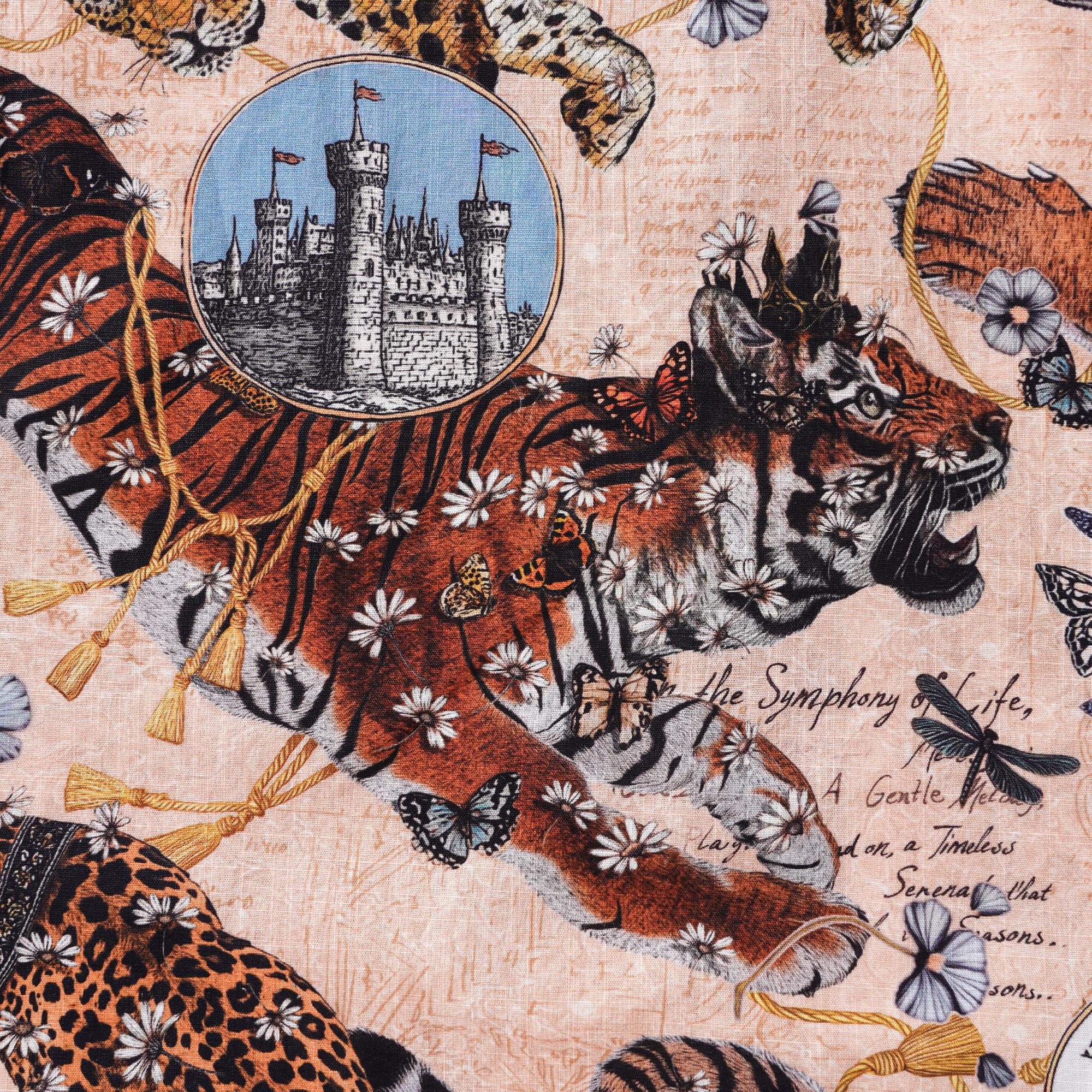 Men's Hawaiian Shirt Short Sleeve Button-down 100% Cotton Beige Aloha Wild Romance